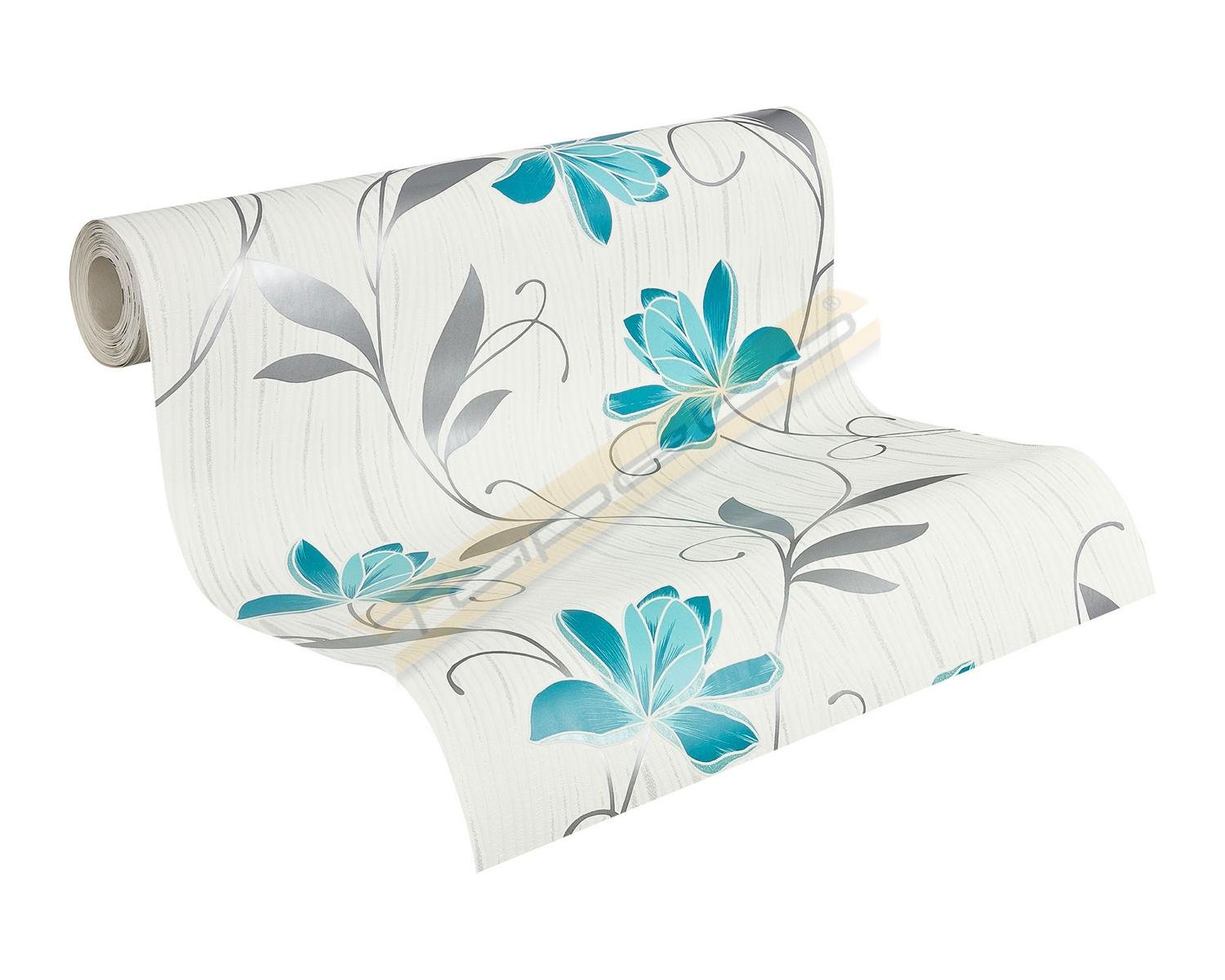 A.s. Création Turquoise, Grey, Teal As Creation Expanded Blown Vinyl Wallpaper Lotus Motif Turquoise 3062-10