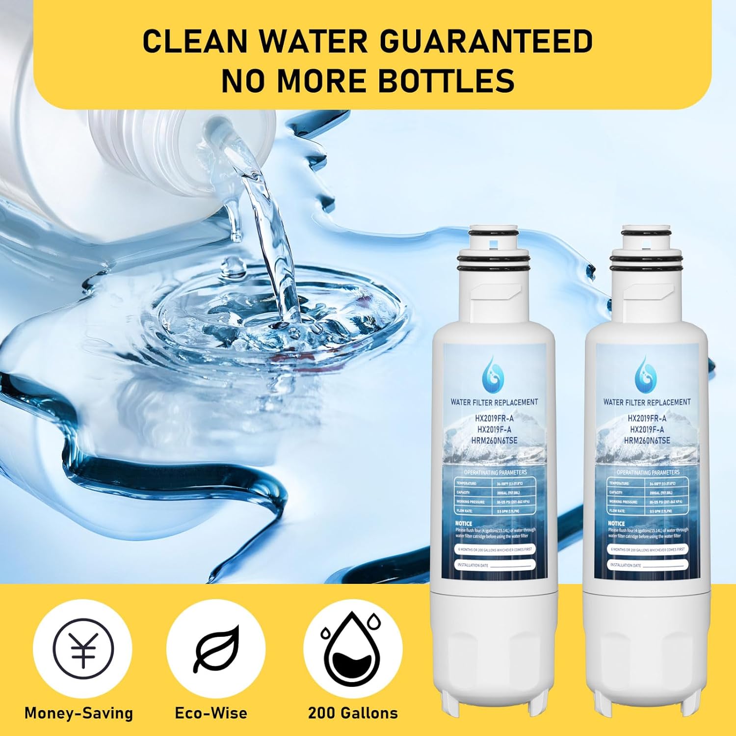 HX2019F-A HX2019FR-A Water Filter Replacement, Compatible With Hisense HRM260N6TSE, HRFD560SW, HRCD585BW, HRFD634BW, HRCD650BW, HRCD586TBWB and Mora MRM260N6TSE 2 Pack