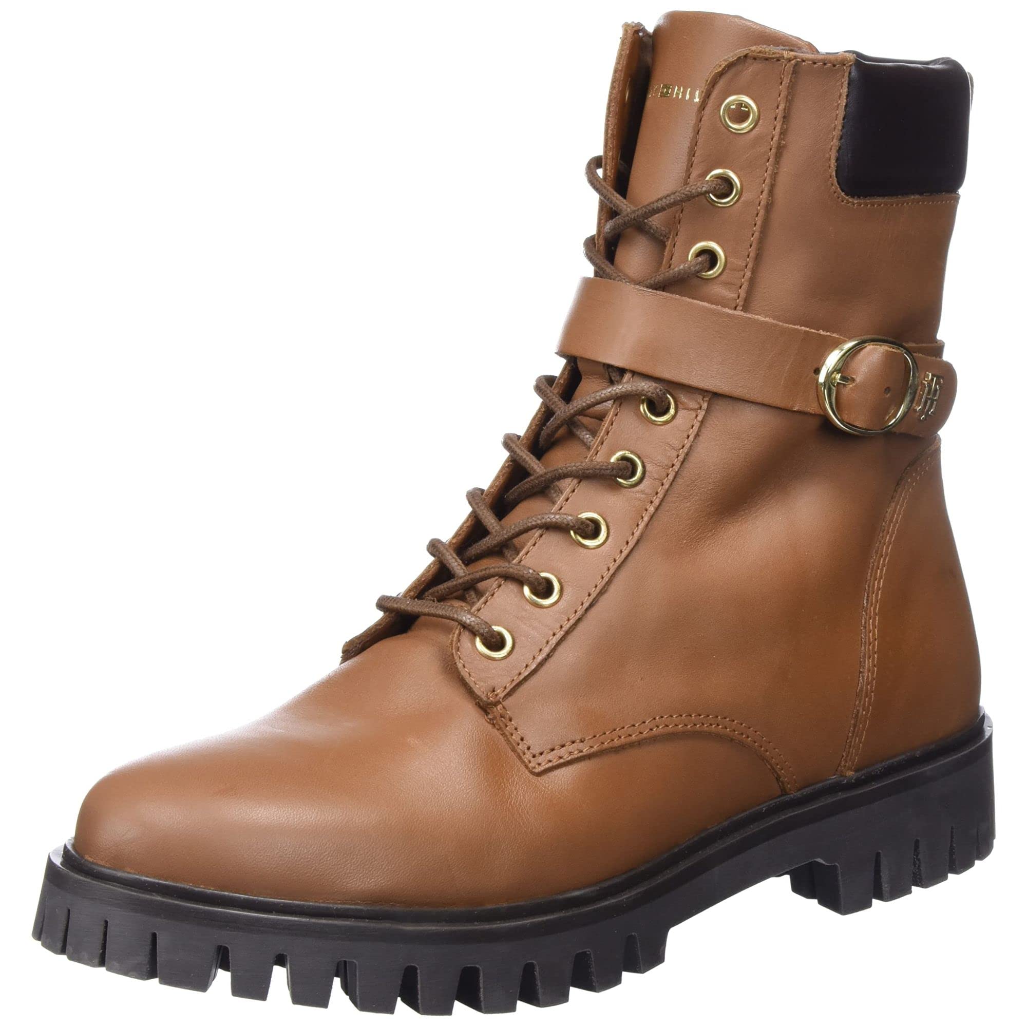 Tommy Hilfiger Women Low Boot Buckle Lace Up Ankle Boots, Brown (Natural Cognac), 3.5 UK