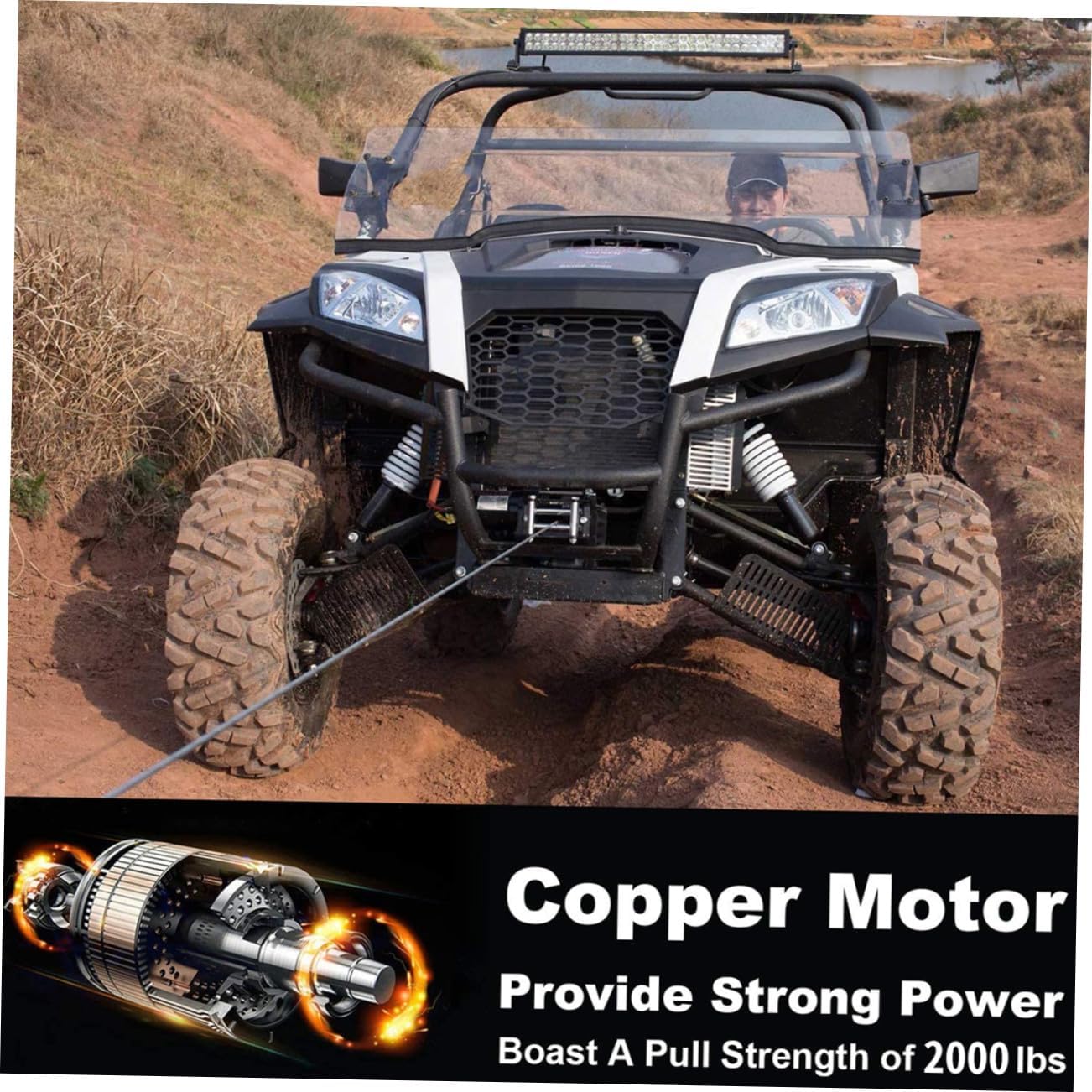 12v Electric Winch 2000lb with Wired Remote, Vehicle Traction Winch for Off-Road and Self, Sturdy 2pcs Set for Truck and SUV Towing