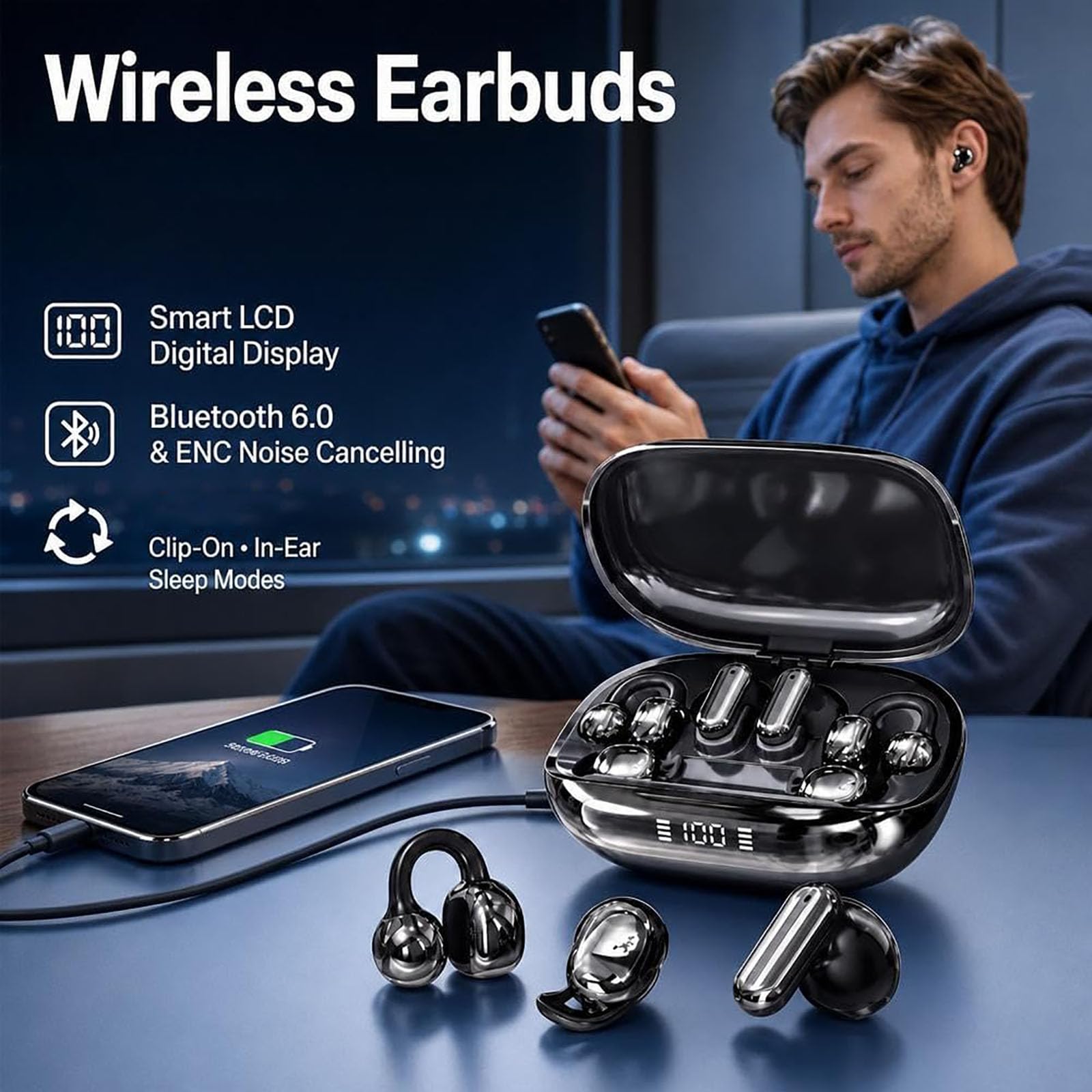 Auriculares Inalámbricos 6 En 1 para Dormir con Estuche De Carga (C)