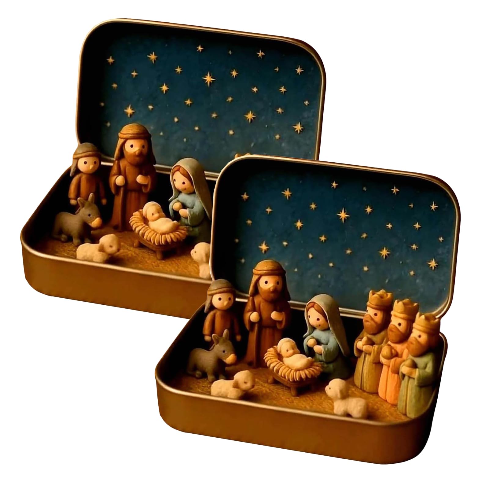 Weihnachtskrippe Set in einer Blechbox, tragbare Weihnachtsszene Dekoration, Familie Jesus Ornament für Zuhause Schreibtisch Kirche Dekor, perfekt