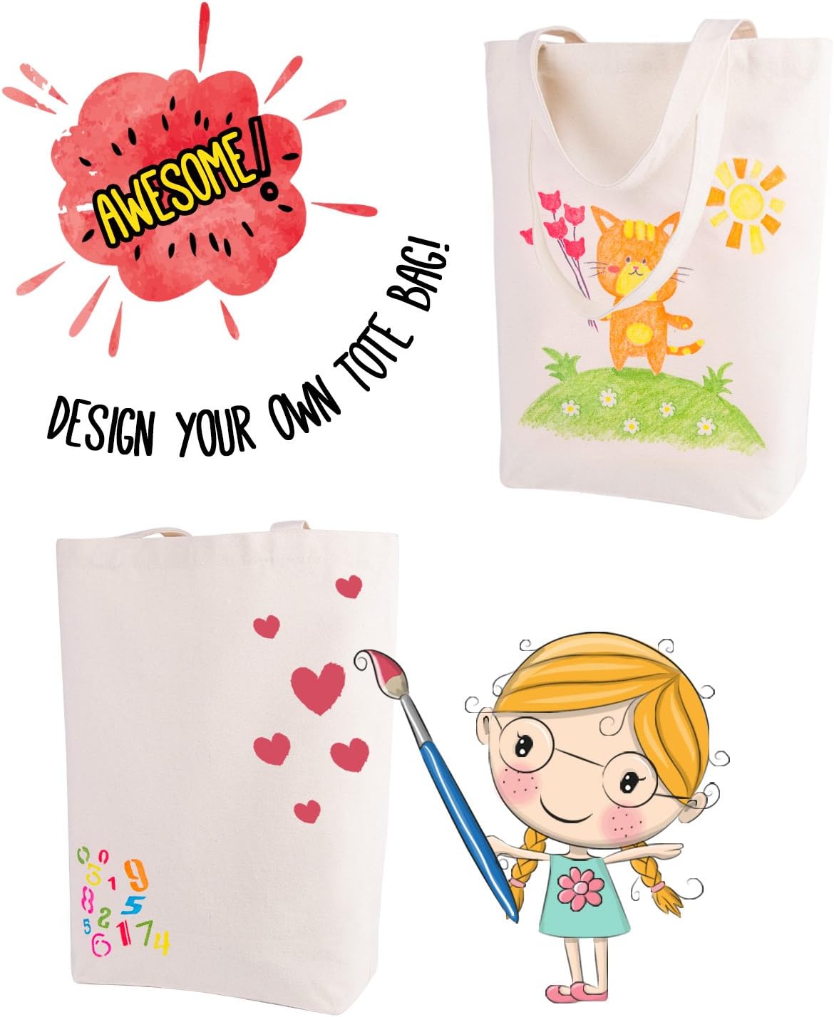 Lily queen Natural Canvas Tote Bags DIY for Crafting and Decorating Reusable Grocery Washable Bag Shopping Bag (Natural - 6 Pack) - Image 2