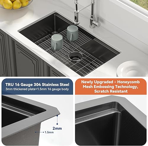 Miniatura 216 de Lordear Fregadero de cocina de montaje inferior de 23 pulgadas, estación de trabajo, fregadero de cocina de acero inoxidable calibre 16, cuenco