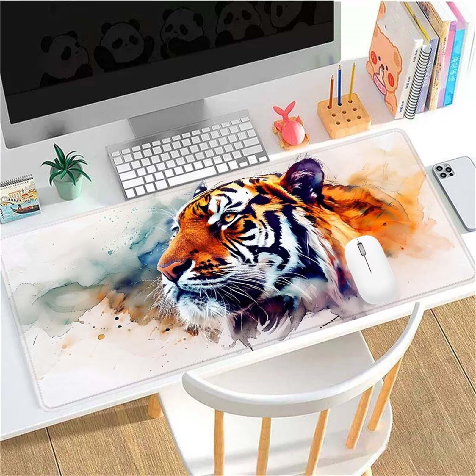 Alfombrilla Ratón Tinta Tigre Alfombrilla Ratón XXL 1400x600x3mm Mouse Pad Resiste Salpicaduras, Extendida de Gran Tamaño con Bordes Cosidos, Mejora Precisión y Velocidad,Antideslizante,Duradera y-445