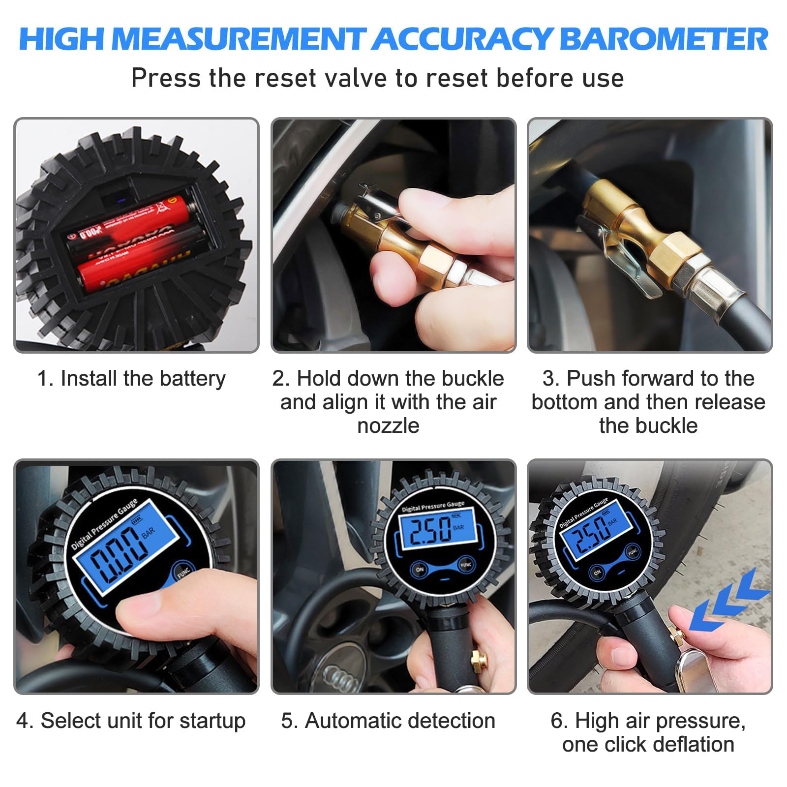 Set di 200 PSI, misuratore di pressione pneumatici, multifunzione, misuratore di pressione pneumatici, calibrato, gonfiatore per pneumatici con diversi pezzi di ricambio, valvola nucleo per auto e