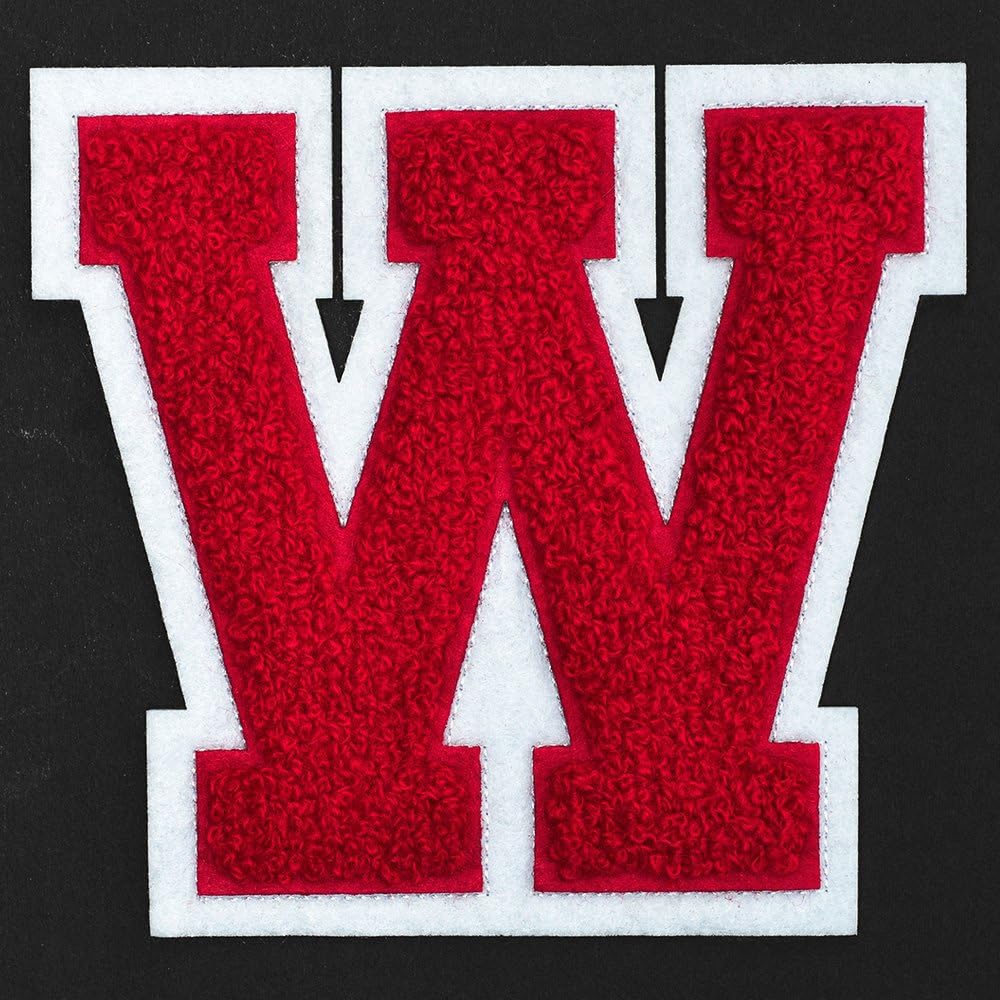 Letter W - Chenille Stitch Varsity Iron-On Patch by pc, 4-1/2", Red/White, TR-11648