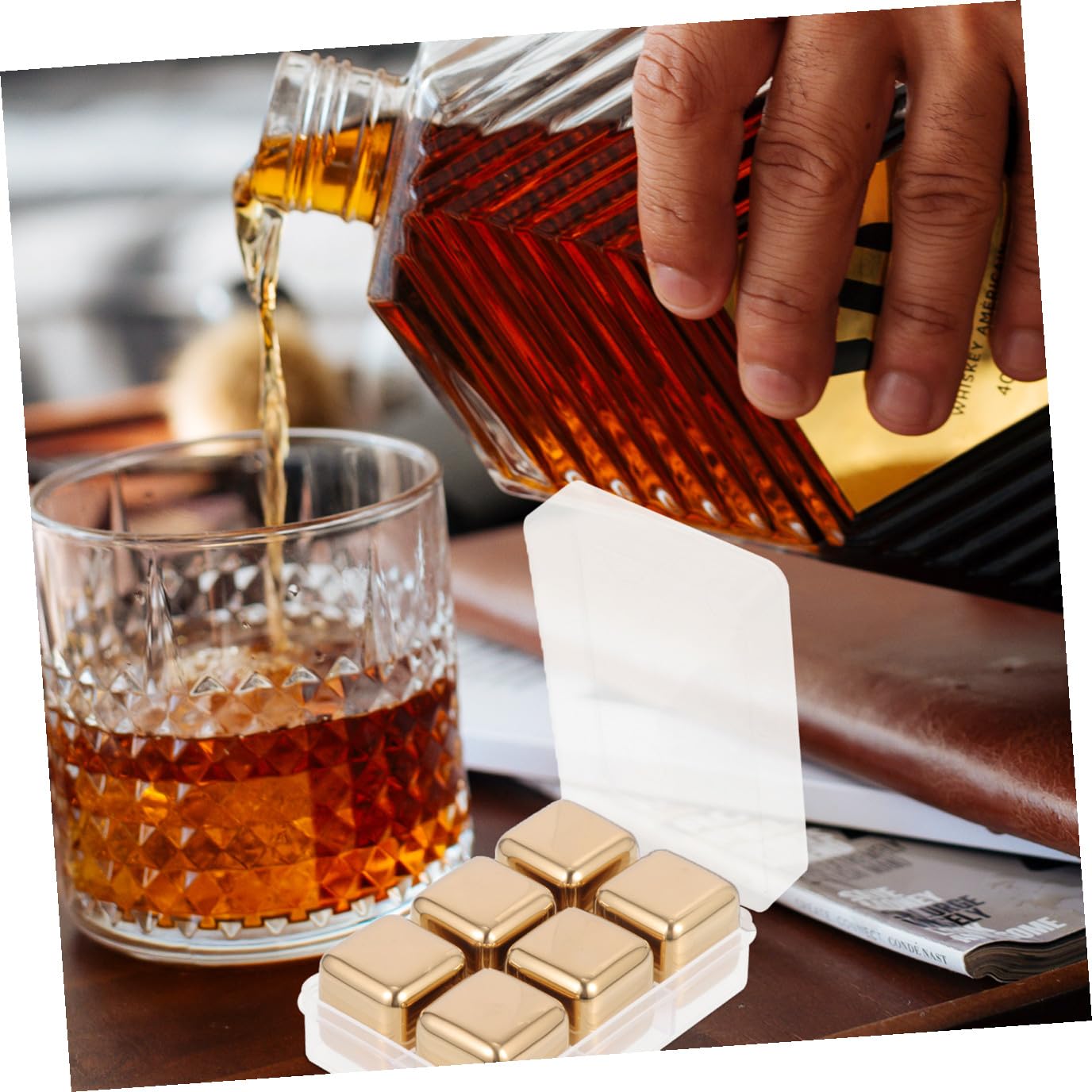 LIFKOME Cubitos de Hielo Reutilizables sin Aguar Congelación Rápida y Diseño Duradero de Acero Inoxidable Dorado para Enfriar Bebidas para Uso Hogar
