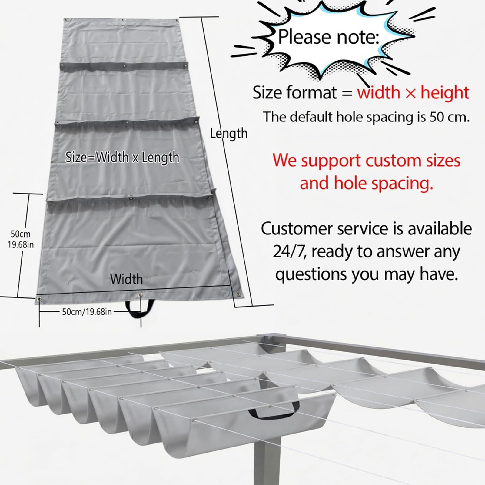 Einziehbare Welle Sonnensegel 2.6 x 7 m 95% Uv-Schutz Wasserdicht Verstellbar Schattenabdeckung Segeltuch PES Polyester Schattenspender für Außenbereich, Garten, Hellgrau