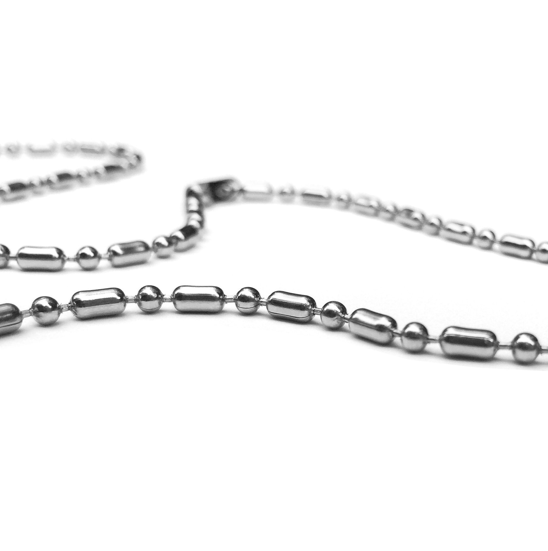 Loralyn DesignsMens Silver Stainless Steel Bead Chain Necklace 2mm Unique Style (16-30 Inch)