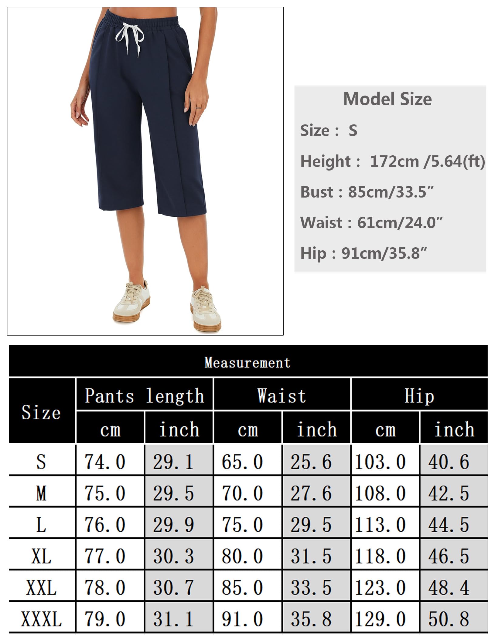 Pantaloni 3/4 Donna Estivi Pantaloni Capri Elegante Pinocchietti Casual Larghi con Tasche Pantaloni Sportivi Vita Alta per Yoga Palestra Jogging Fitness Sport S-3XL