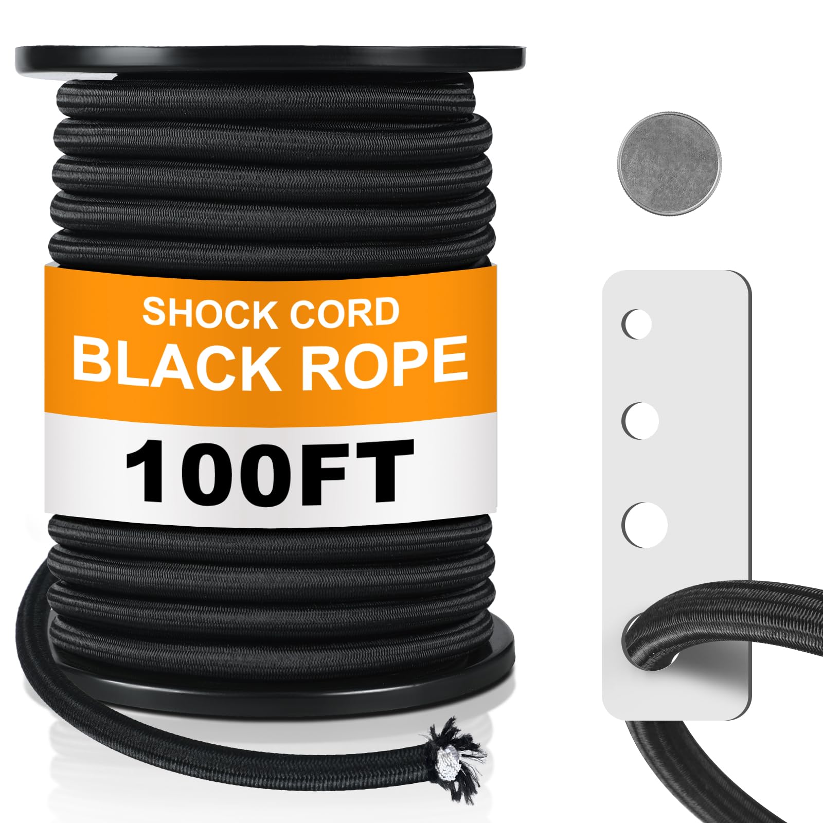 Wesnoy 1/2 Inch 100 ft Bungee Shock Cord Rope Heavy Duty Kayak Bungee Elastic Stretch Shock Cord Black Polyester Stretch Rope for DIY Projects Kayak