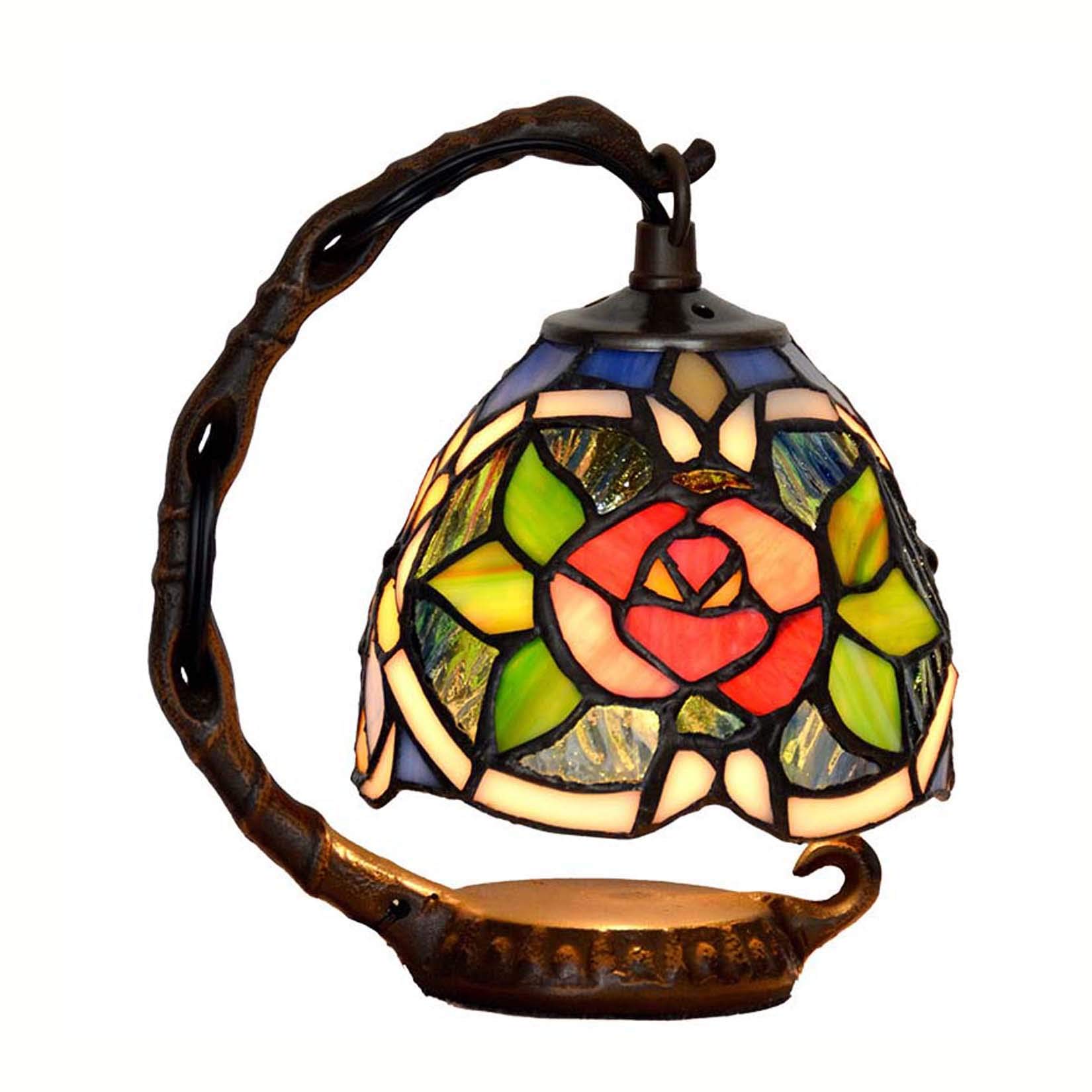 Pastoral Rose Nachtlicht Tiffany Stil Tischlampe Retro Buntglas Schreibtisch Lichter für Wohnzimmer Schlafzimmer Kunst Beleuchtungsvorrichtungen Dekoration, E14,15x20cm,B