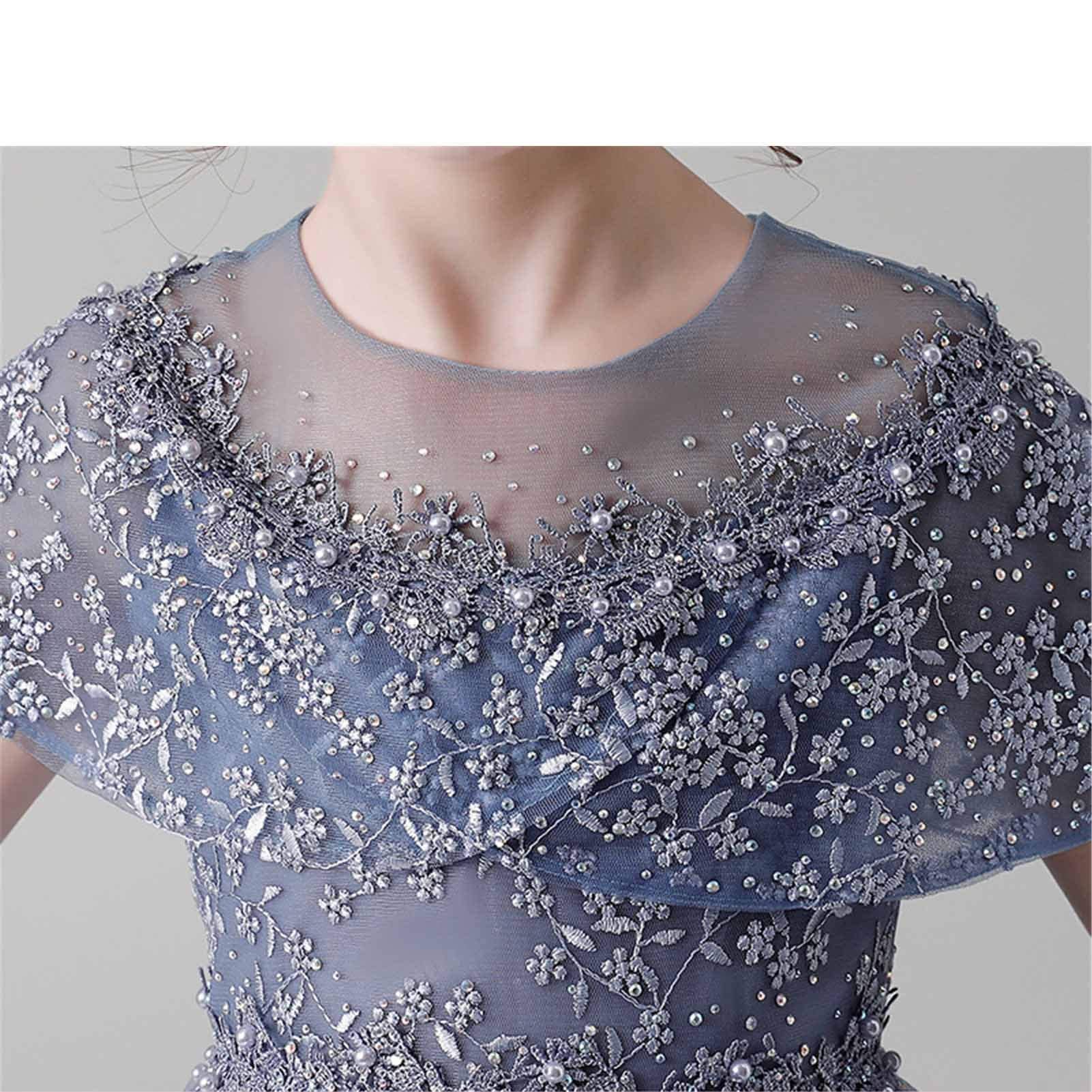 Kleider für besondere Anlässe für Mädchen, Mädchen-Abendkleid, Hochzeitskleid, Prinzessinnenkleid, westlicher Stil, Blumenmädchen, Puffgarn, Kinderklavierkostüm, Gastgeber (Farbe: Blau, Größe: 110 cm)