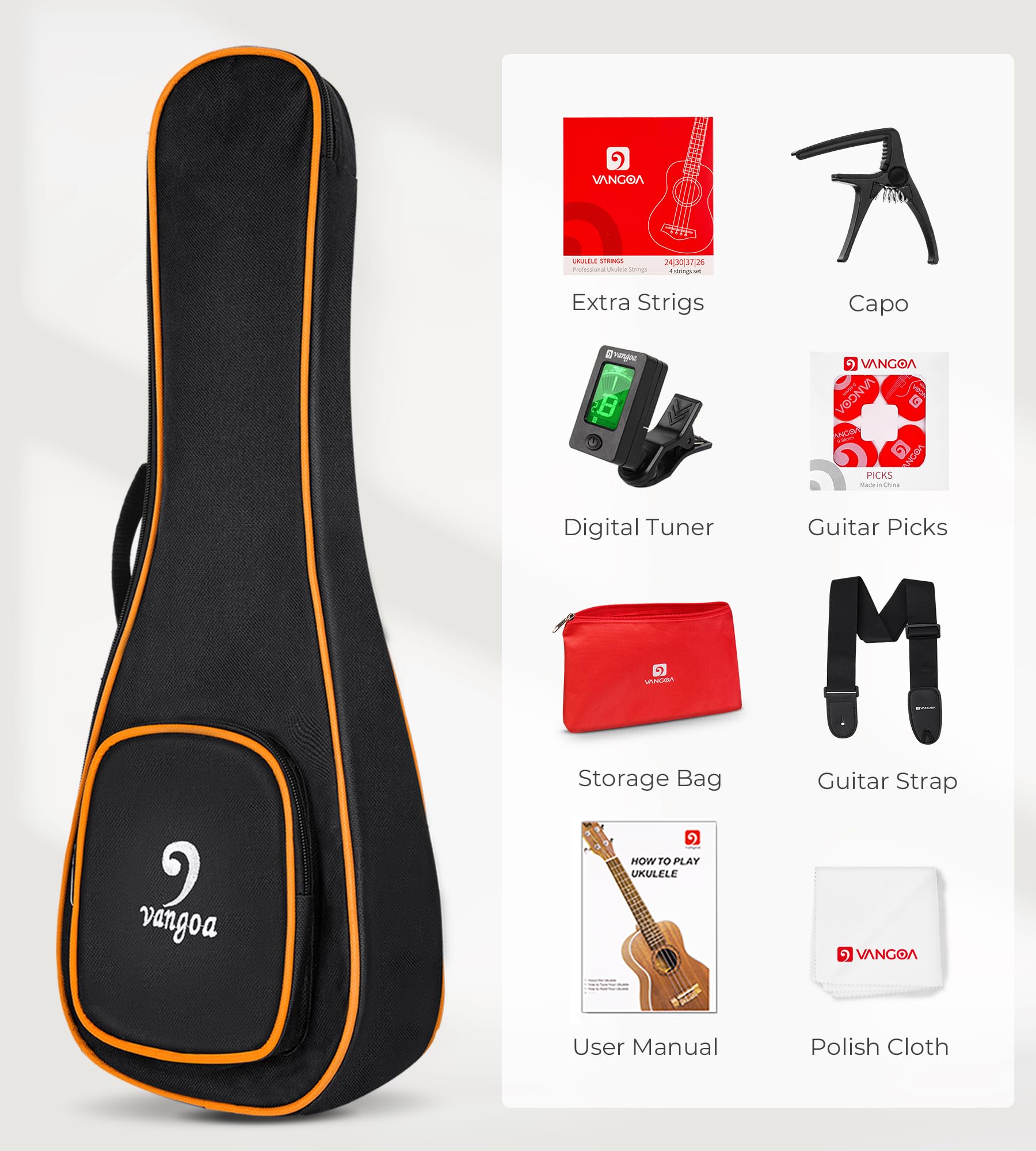 Ukulele Concert Mahogany Bundle 23 inch Ukelele for Beginners Adults Professional Four String Wooden Hawaiian Starter Uke Kit, Natrual Wood Color by Vangoa - Image 8