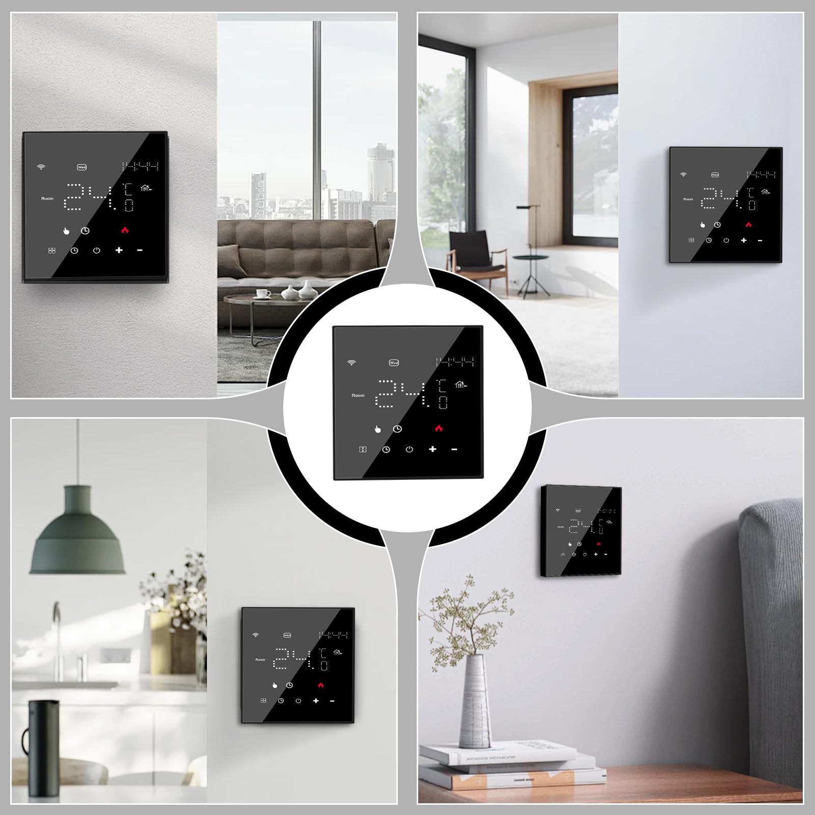 Termostato WiFi para calefacción eléctrica por suelo radiante, termostato inteligente, programable, termostato digital, compatible con Alexa Google Home Control por voz+App Remote, WiFi de 2,4 GHz