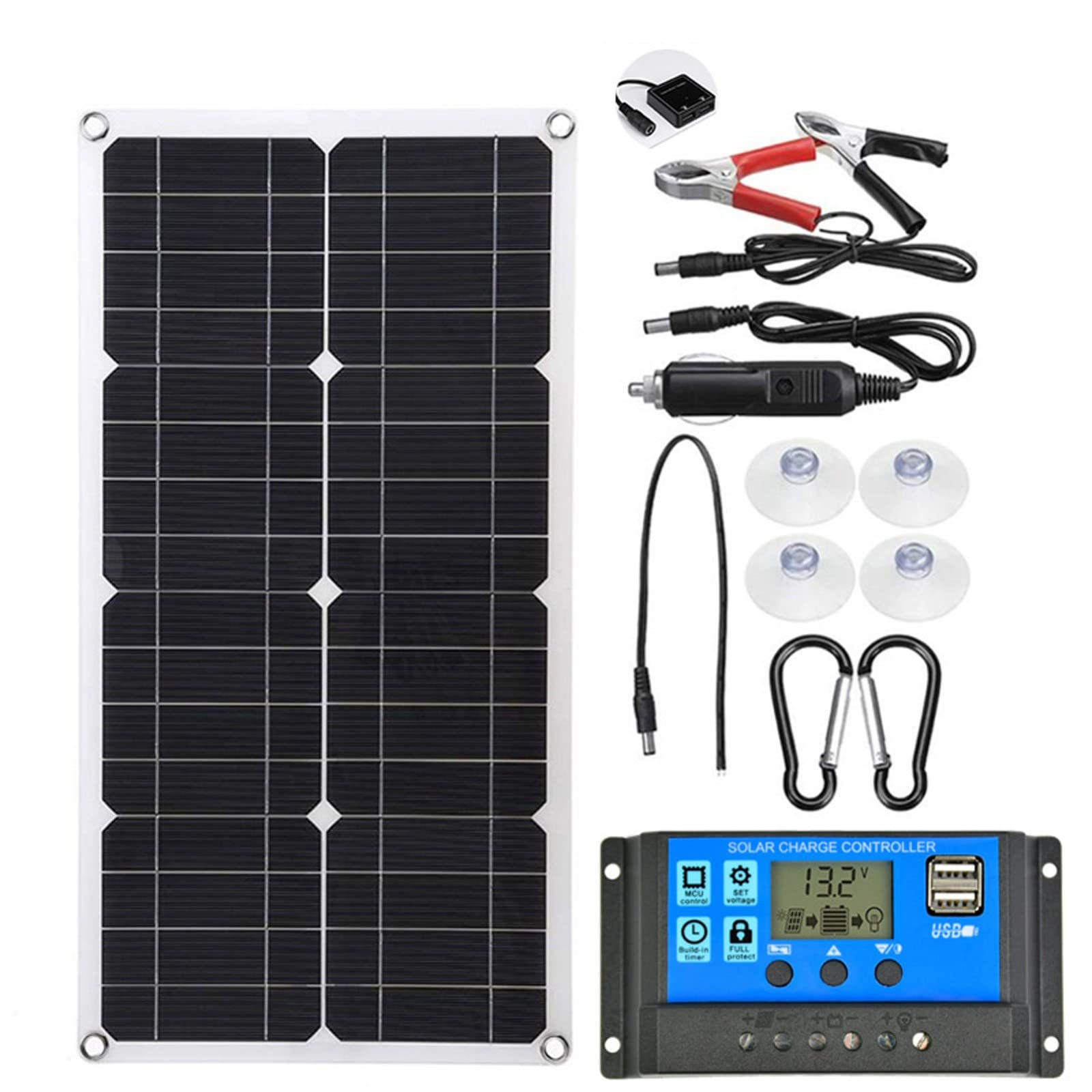 Pannello solare monocristallino flessibile della batteria solare 25W18V 10/20/30/40/50 / 60A Pannello solare fotovoltaico da viaggio per camper