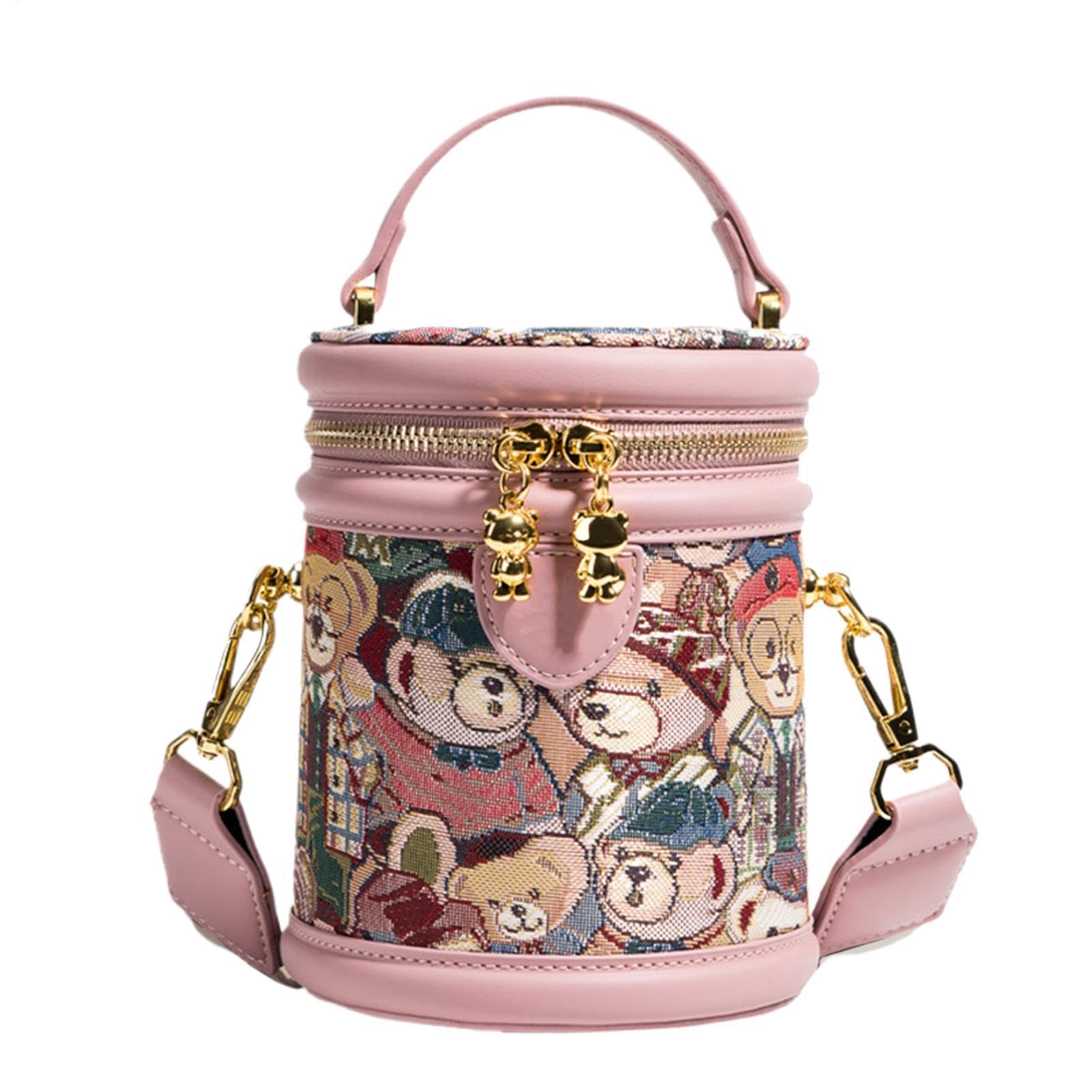 Generisch Compact Kleine Bucket, Bag PU Leder, Verstellbar Retro-Bär,