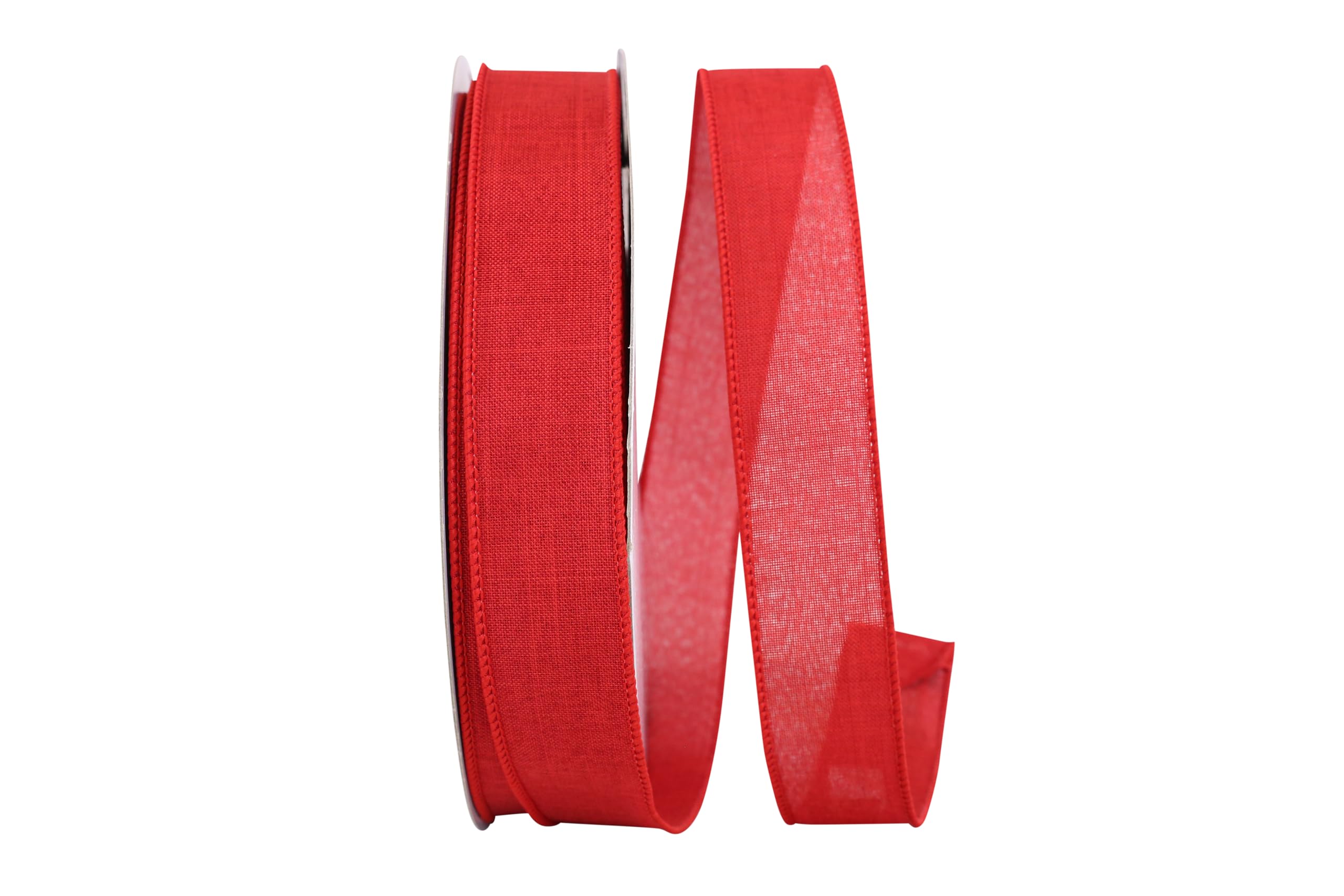 Reliant Ribbon 92573W-065-09K Everyday Linen Value Wired Edge Ribbon, 1-1/2 inch X 50 Yards, Red