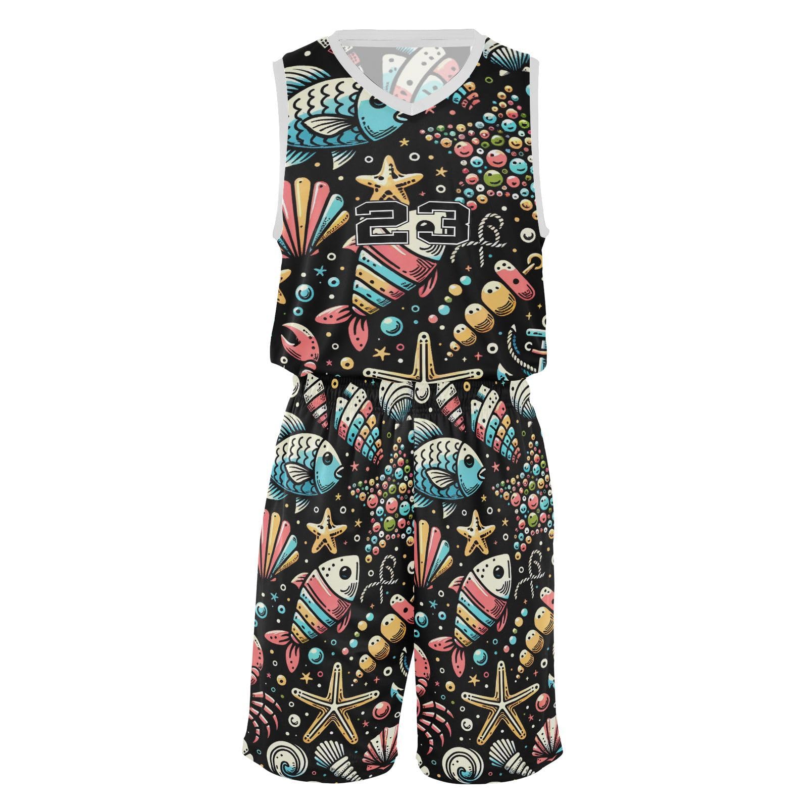 FLildon Cute Sea Animal Boys Basketball Jersey Set Tank Top Shorts Tracksuit Sport Training Suit for Kids, S