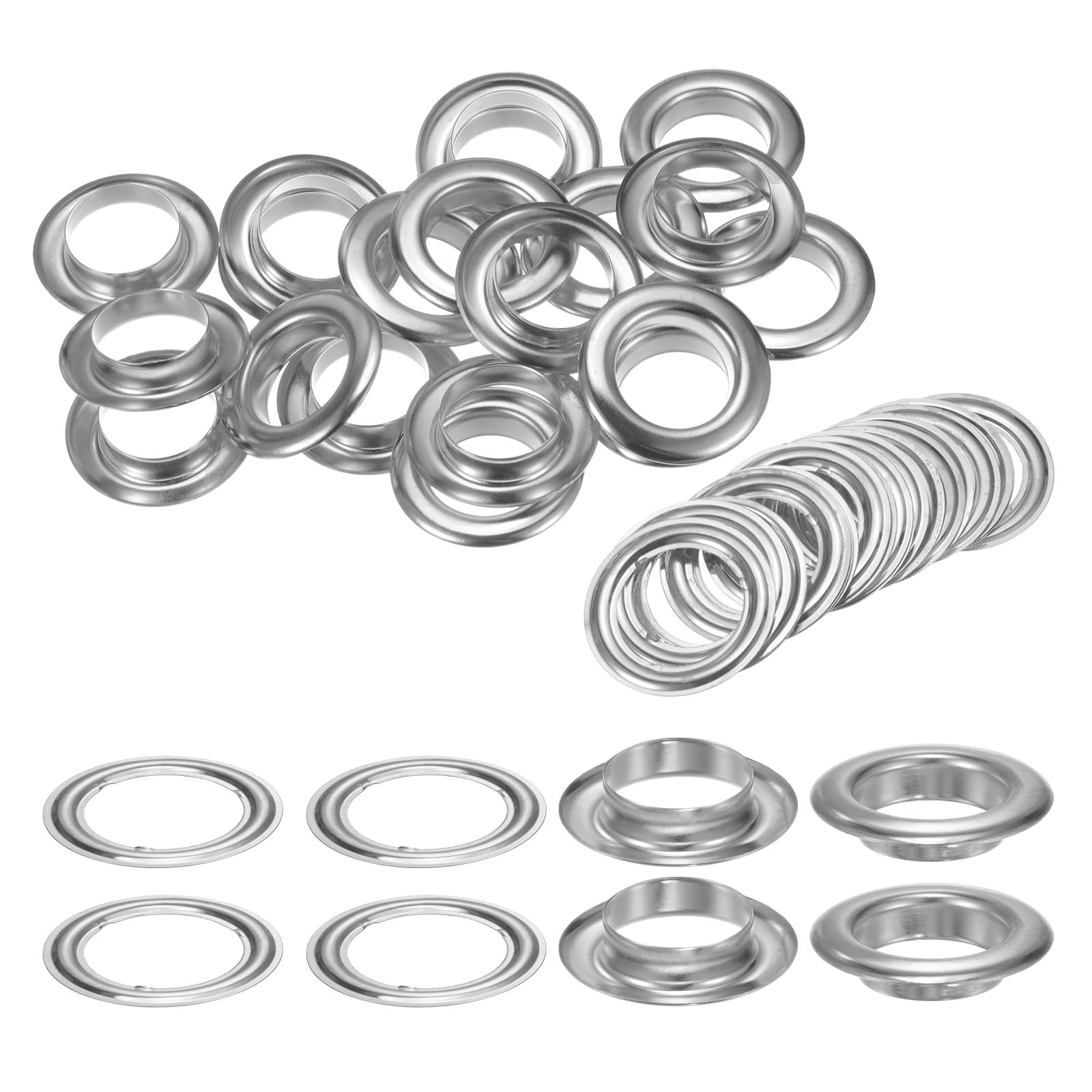 20 Sets 20mm Metal Grommets Eyelets with Washers for Fabric Curtain Canvas Tarpaulin Leather Denim Bags Belts Shoes DIY Crafts Accessories, Silver Tone