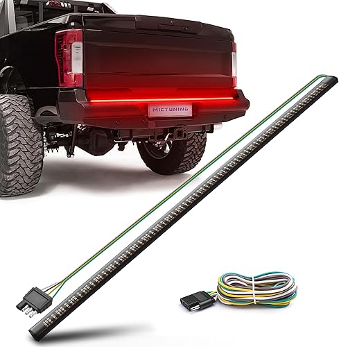 Miniatura 8 de MICTUNING Tira de luz triple de 48 pulgadas con 360 LED para portón trasero, impermeable, con conector plano de 4 vías, 5 funciones, señal de giro