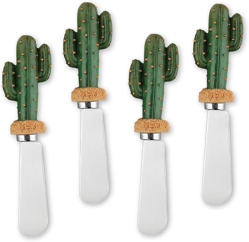 Supreme Housewares Cuchillos esparcidores de queso y mantequilla, decoración de cactus, mango de resina pintado a mano con hoja de acero inoxidable,