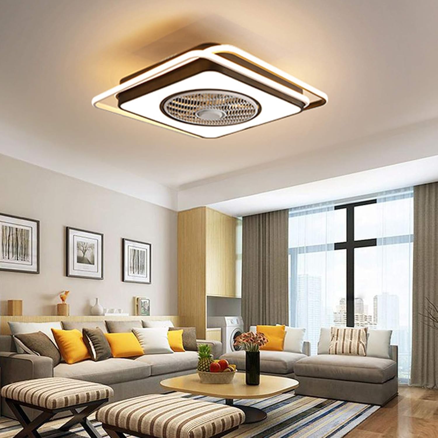 Ventilatore A Soffitto Con Luci LED 36" | Telecomando, 6 Velocità, Dimmabile, Legno/Acciaio - 3