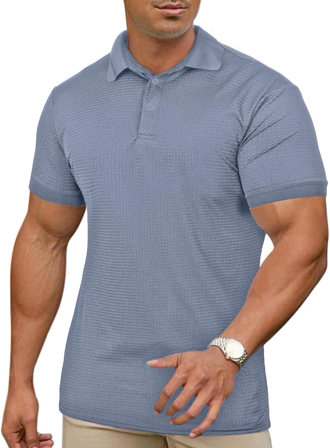 KAWATA Men's Muscle Polo Shirts Dry Fit Short Sleeve Stretch Slim Fit T Shirts Workout Golf Shirt