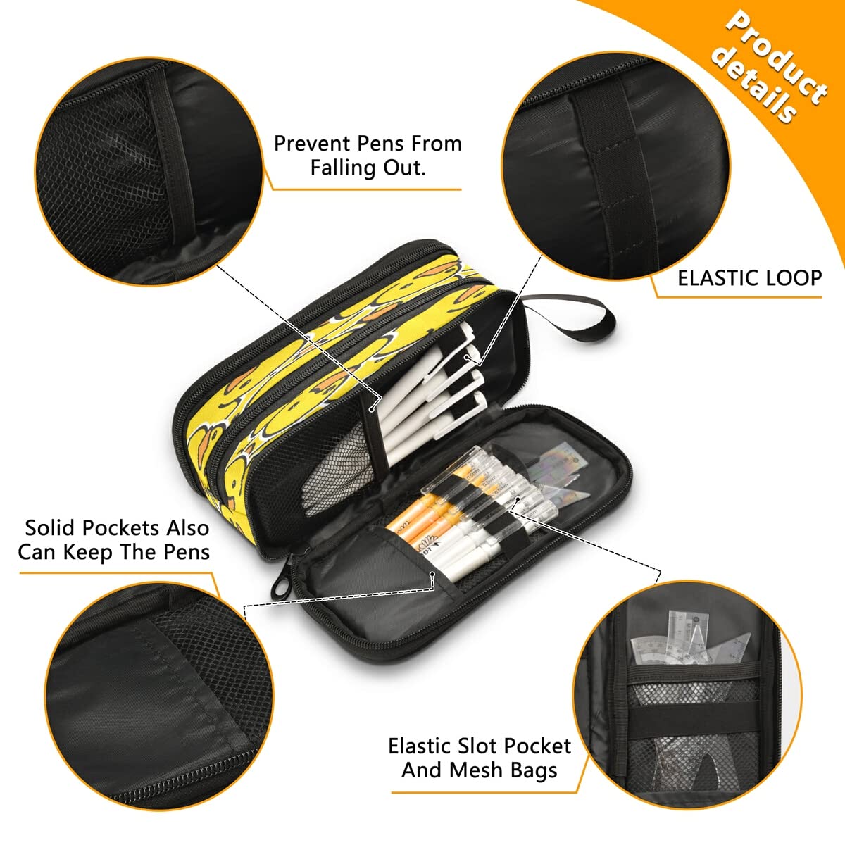 Duck Big Capacity Pencil Case Little Yellow Duck 3 Compartment Pen Bag Pouch Holder Box for Office College School Portable Storage Bag for Kids - Image 4
