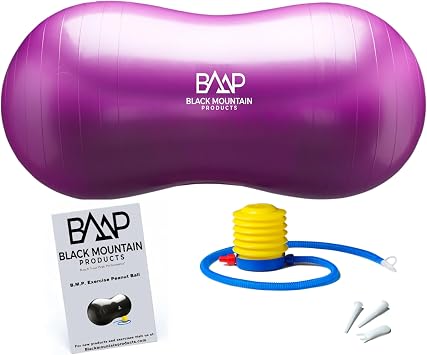Black Mountain Products Exercise Stability Yoga Peanut Ball, Foot Pump, Ball Plug, Plug Puller, 2000 Lbs Static Weight Capacity Antiburst
