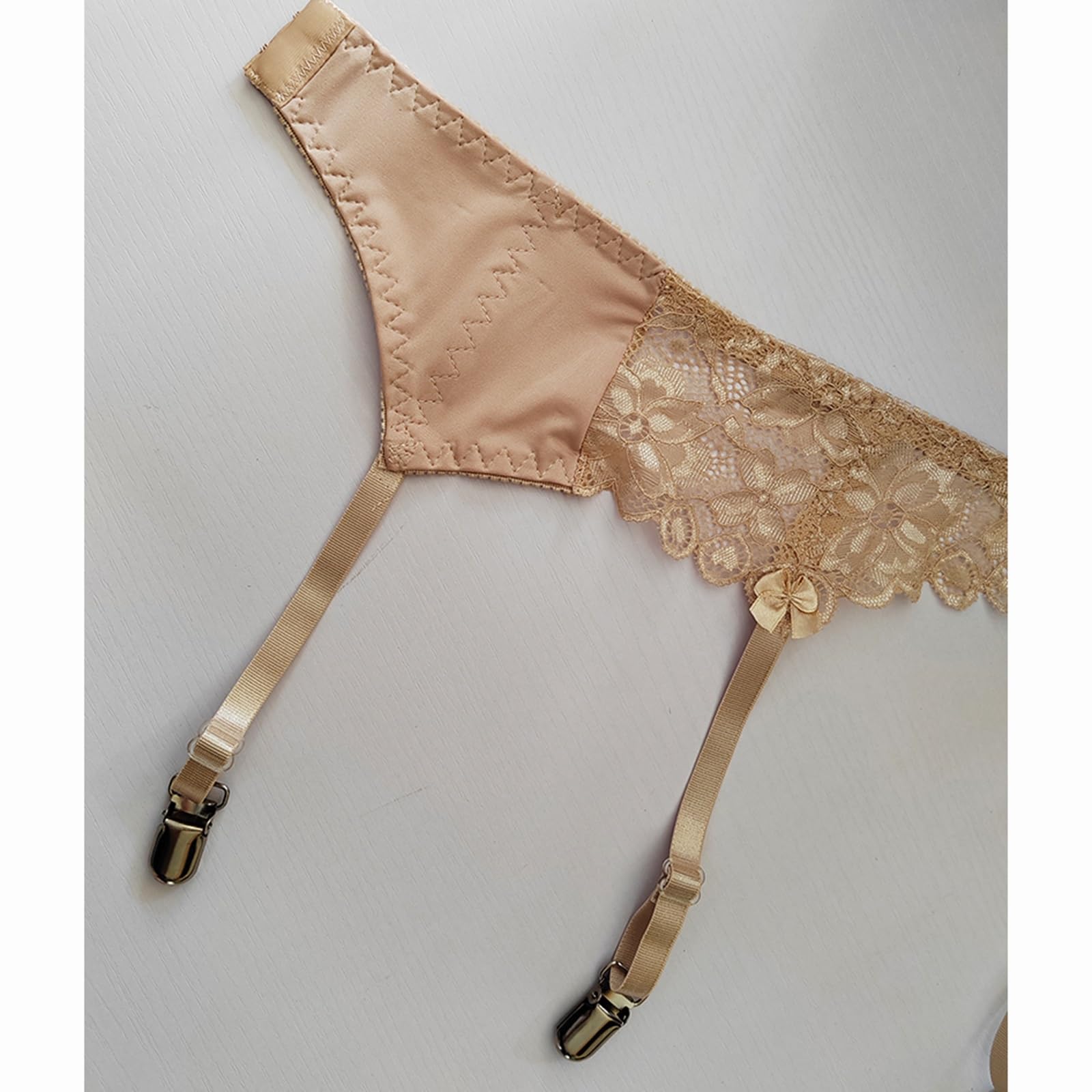 Donne Sexy Reggicalze per Calze Bretelle in Pizzo Lingerie A Rete con 4 Clip Regolabili Perizoma A Vita Alta(XL)