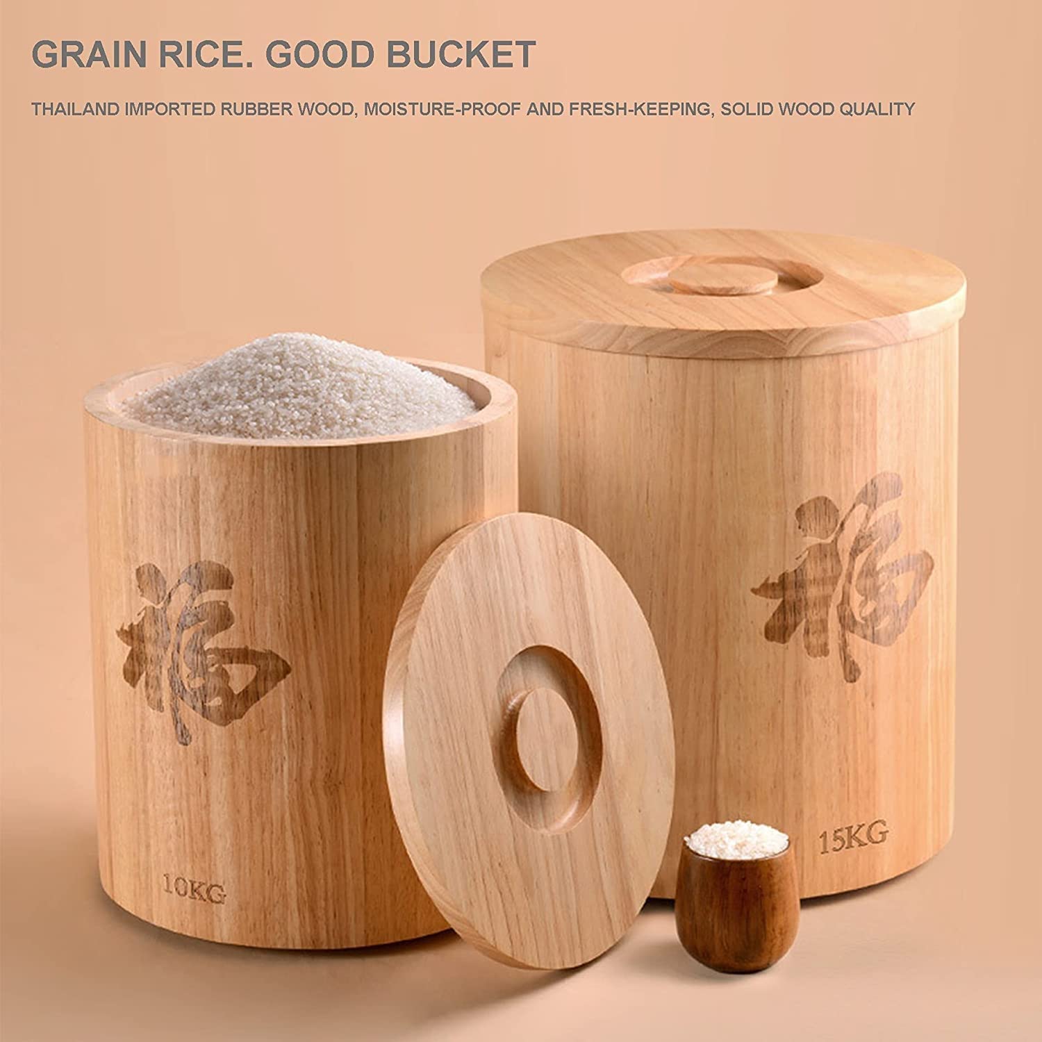 Contenitori per Alimenti Ermetici Extra Grande di Legno Secchio per Cereali per Ristorante - Fagioli/Noci/Soia/Farina Contenitore richiudibile con Coperchio, Contenitore Rotondo per ingredienti