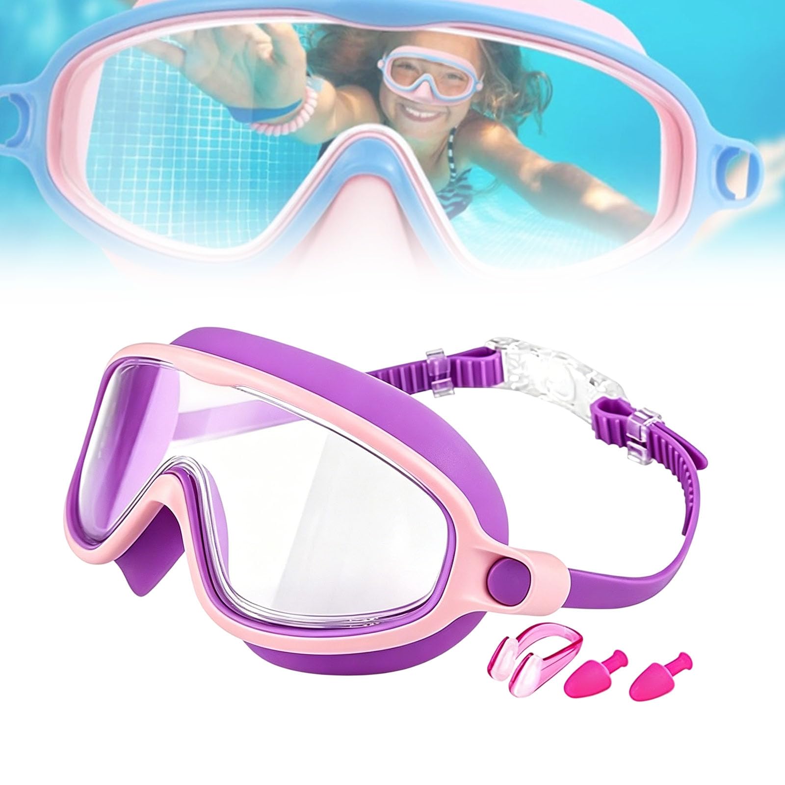 Tibatoes Goggles, Tibatoes Clip-on Swim Goggles with Quick Release Strap, 180° Wide Angle Vision, No Leaks & No Fog & UV-protective, Versatile for Every Water Activity (#A)