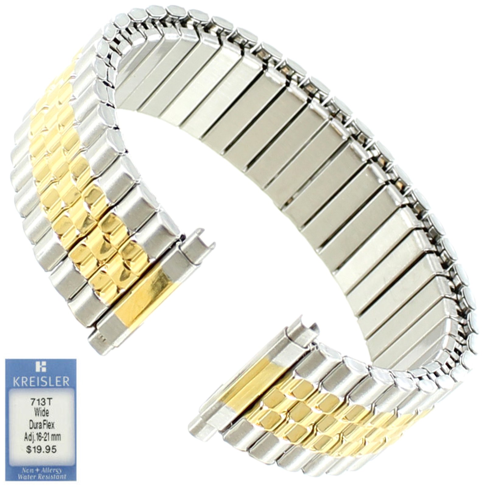 16-21mm Kreisler Wide DuraFlex Two Tone Stainless Steel Mens Watch Band 713T