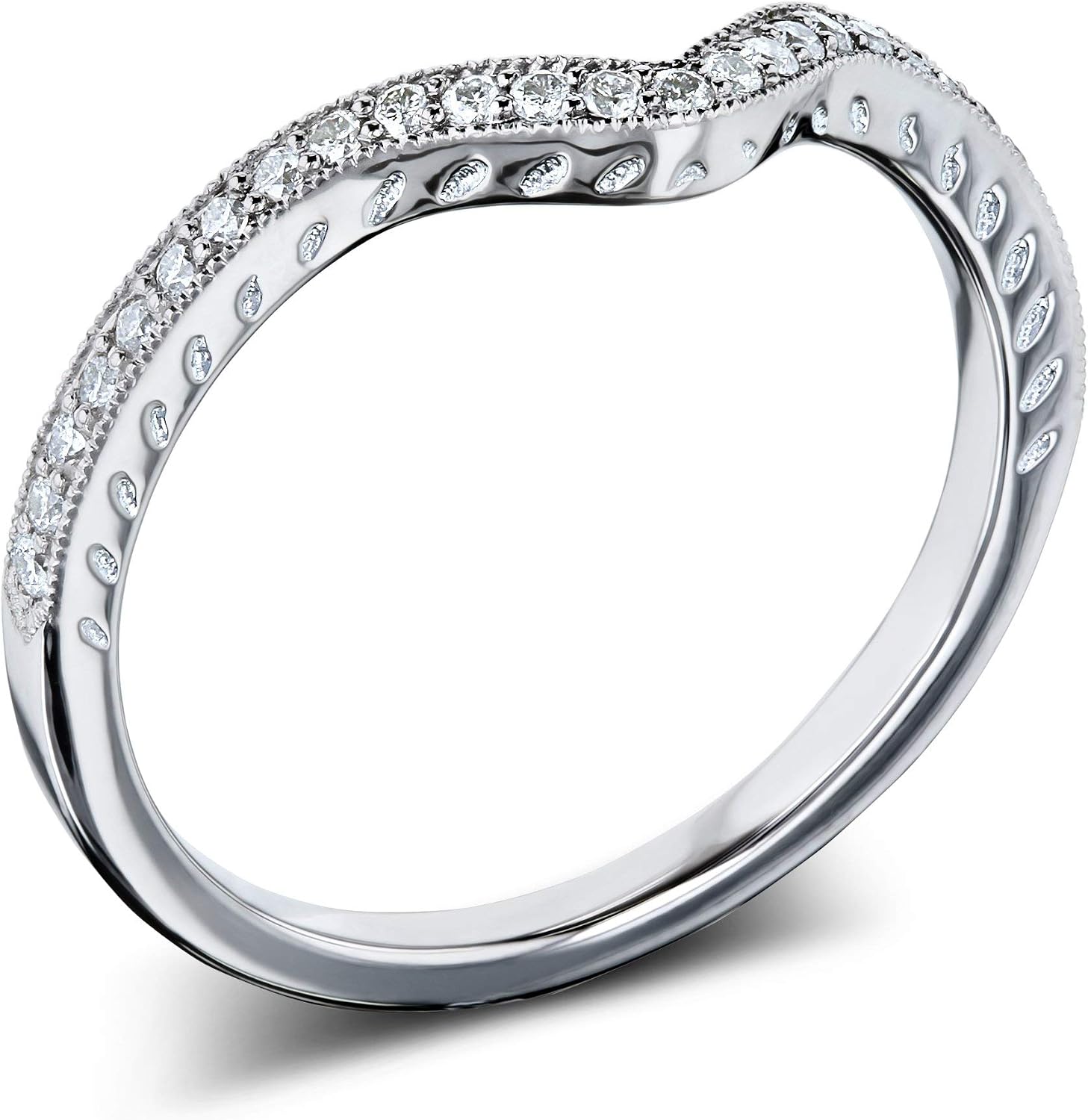 Kobelli Notched Curve Vintage Style Diamond Wedding Band 14k White Gold