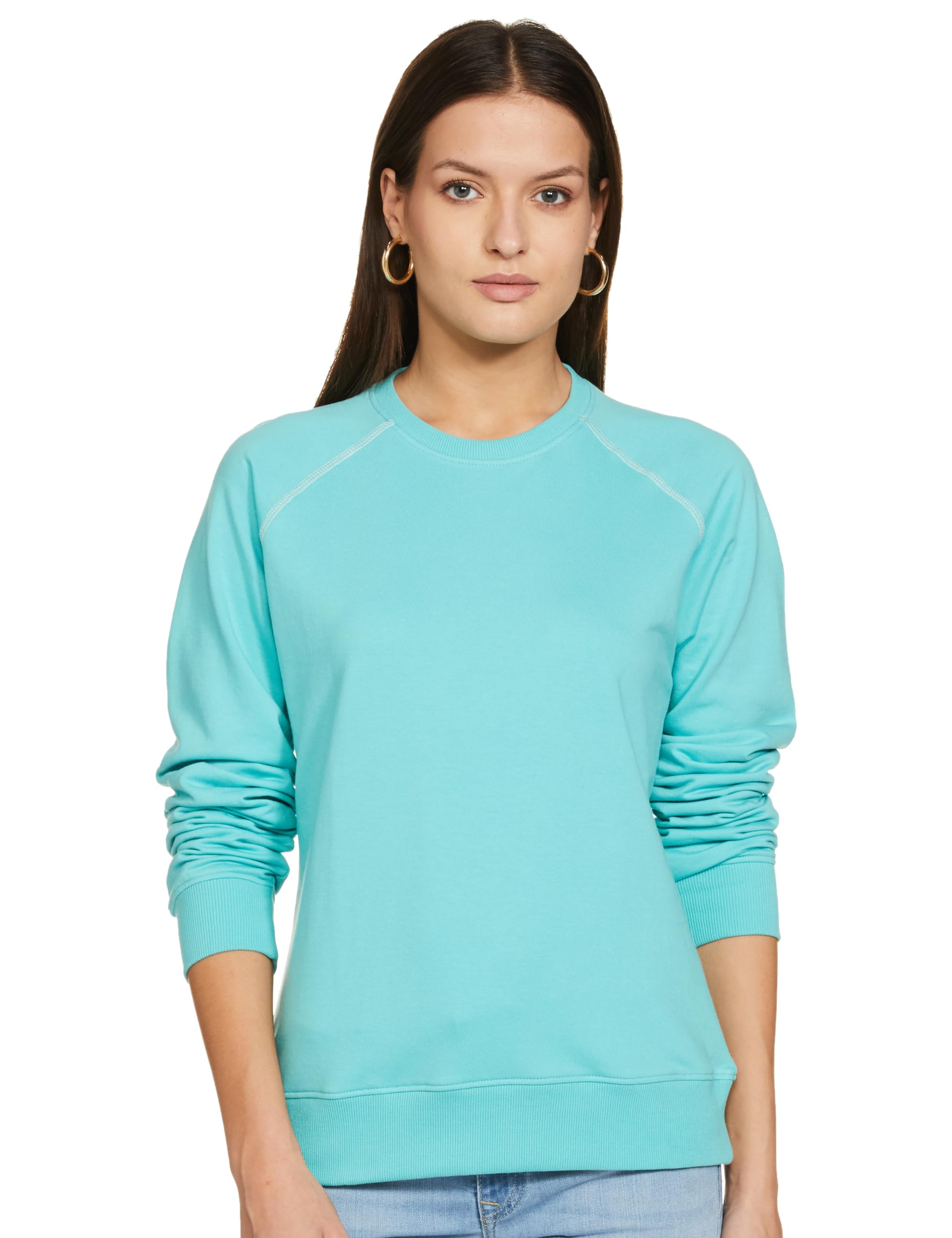 FYLTR Women's Solid Color Terry Raglan Top with Full Sleeve - Round Neck | Contrast Flatlock Stitch Detailing | Tops for Women Western l Women t Shirt