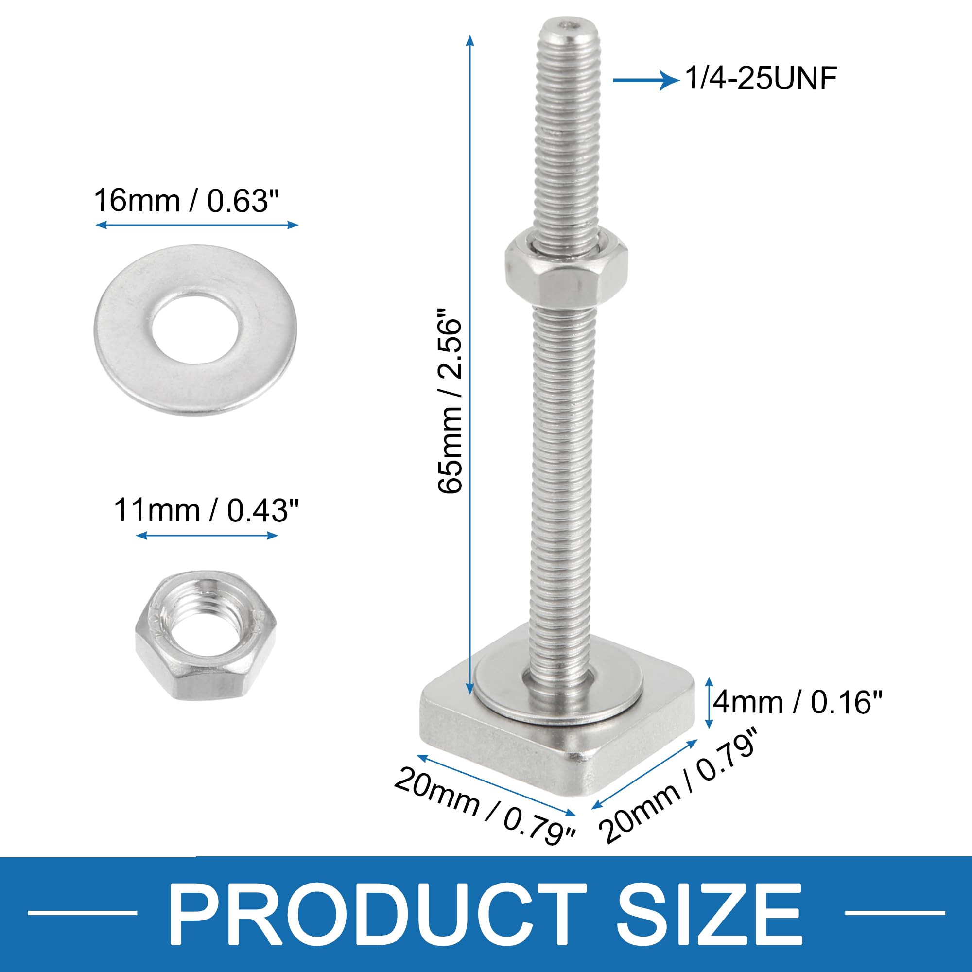 A ABSOPRO M6x65mm Roof Rack T Shaped Slot Bolt M6 W/Nuts Washer (Set of 4) - Image 3