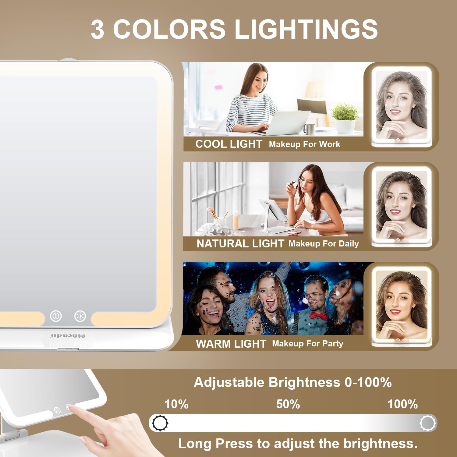 Mocado Rechargeable Foldable Travel Makeup Mirror with Lights