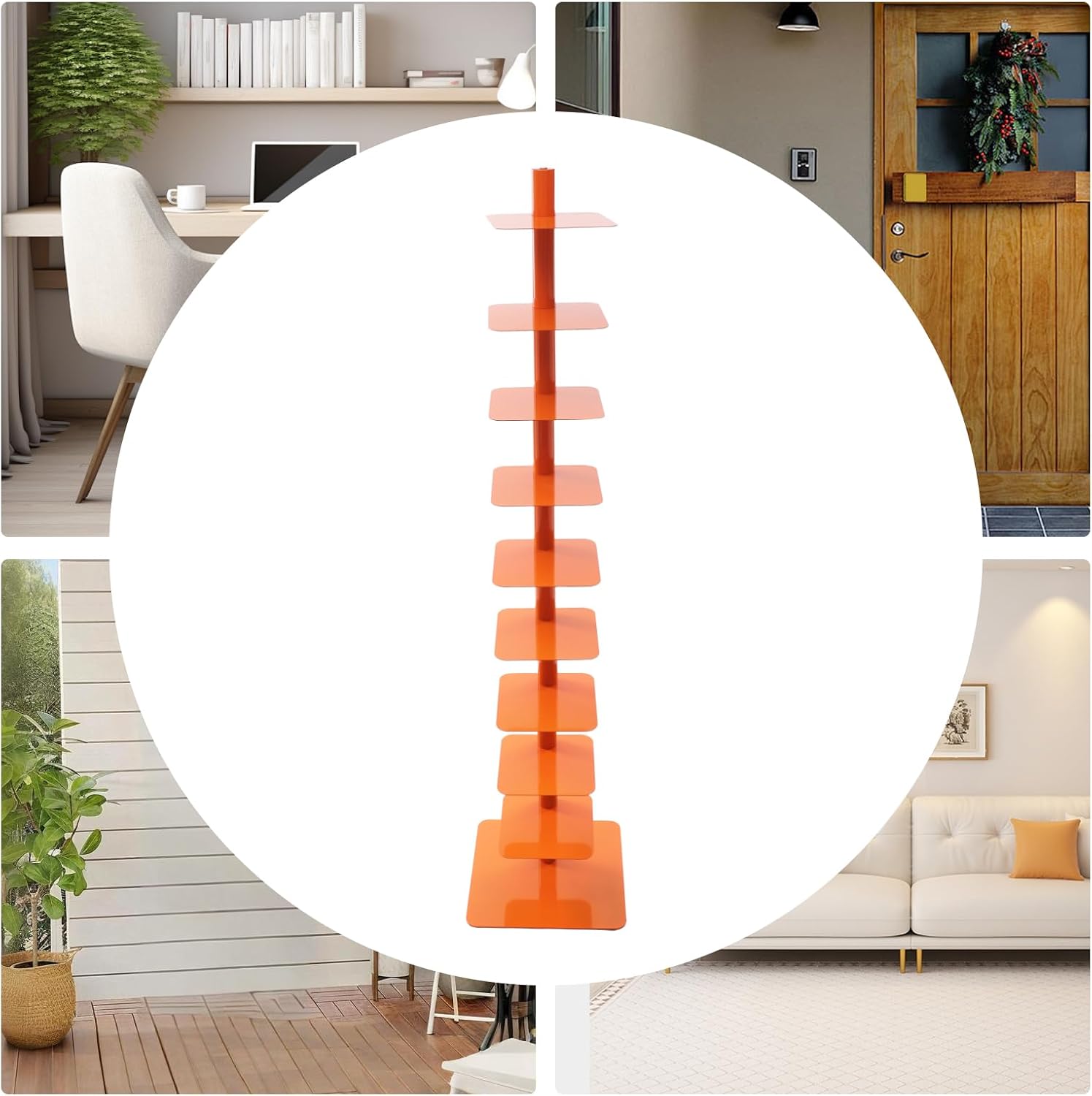Eapmic Rotating Spine Bookshelf, 9 Tier Vertical Spine Book Tower, Metal Bookcase Organizer, Freestanding Book Shelf Storage Rack, Modern Tall Narrow Bookcase for Living Room Bedroom Office (Orange)