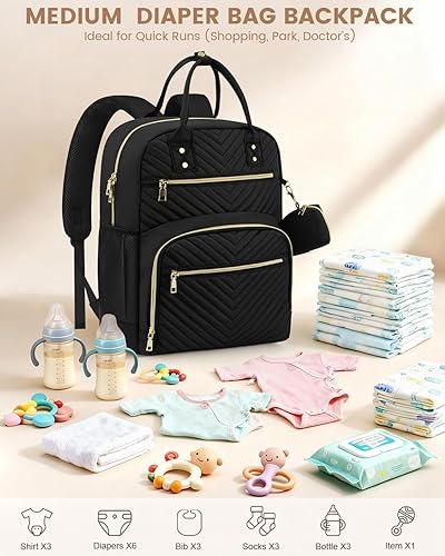 Miniatura 3 de Mochila para pañales, bolsa de pañales esenciales para bebé con funda para chupete, elegante mochila de viaje para bebé niñaniño, Negro -, Classic