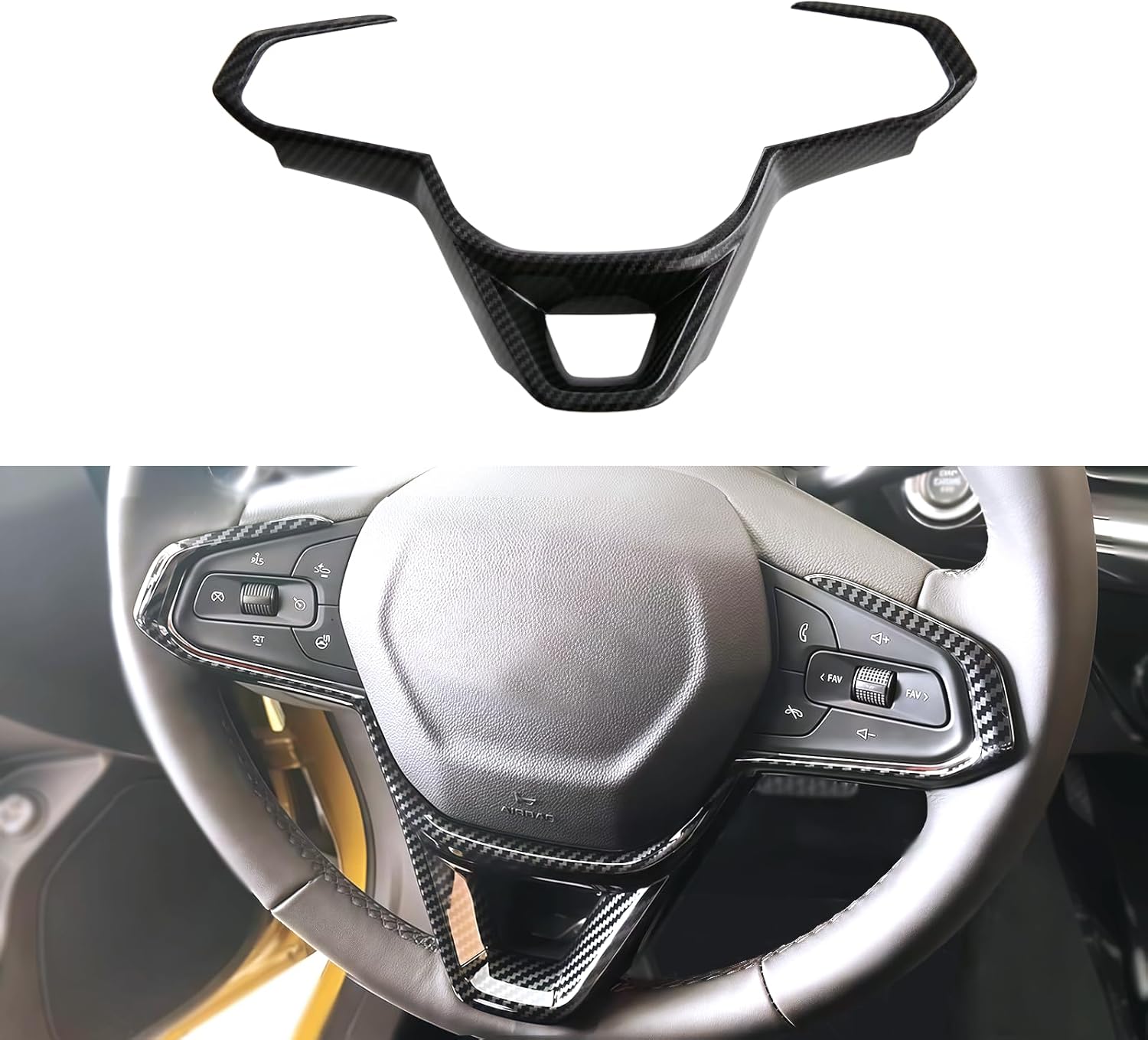 1 Pcs Center Steering Wheel Protection Cover FrameTrim for Chevrolet Trailblazer 2024-2026 Interior Accessory (ABS Imitation Carbon Fiber Pattern)