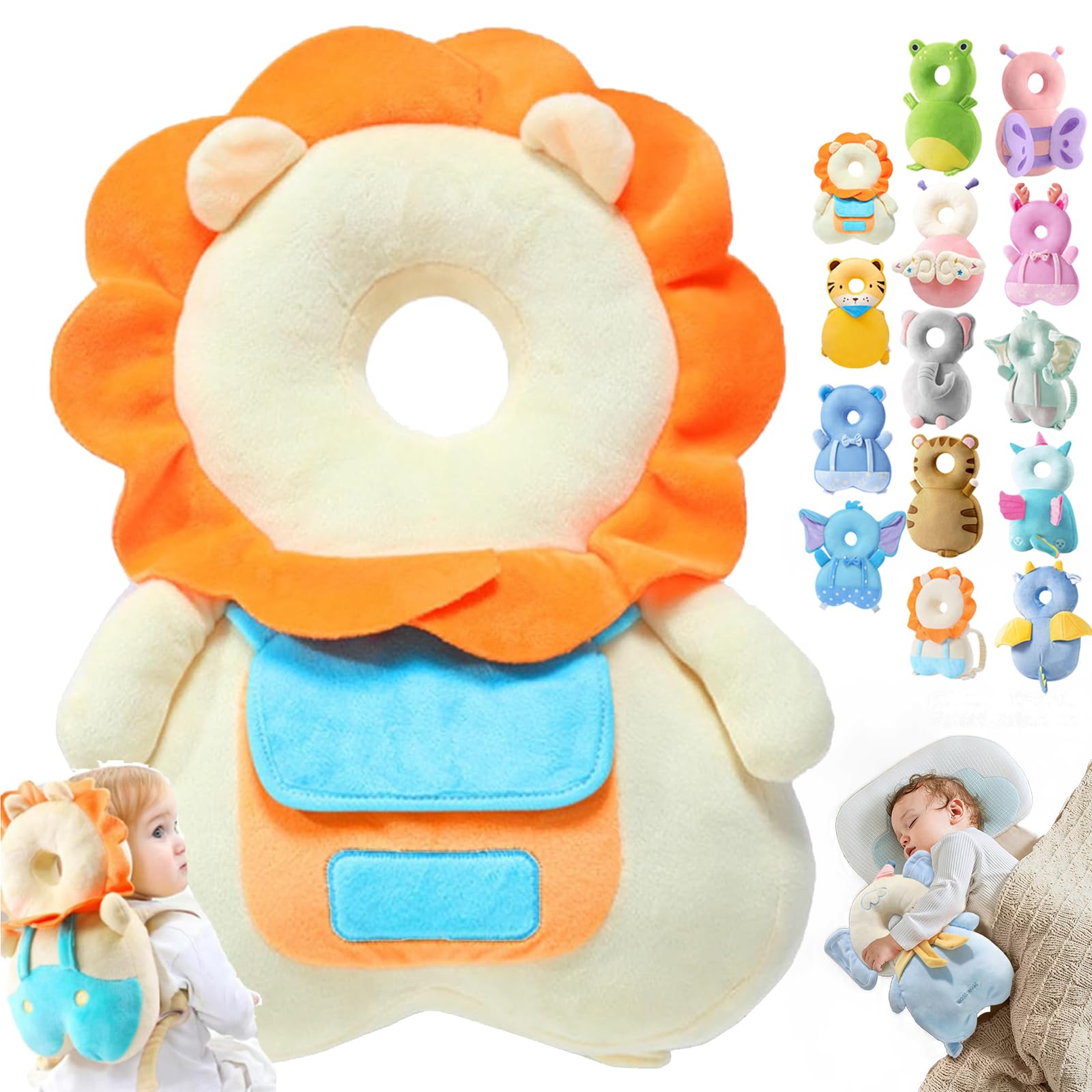 Wonder Baby Head Protector, Wonderbaby Head Protector, Baby Head Protector Backpack, Baby Backpack Head Protection Pillow, Baby Fall Back Head Protector for Baby Walking (Beige Lion)