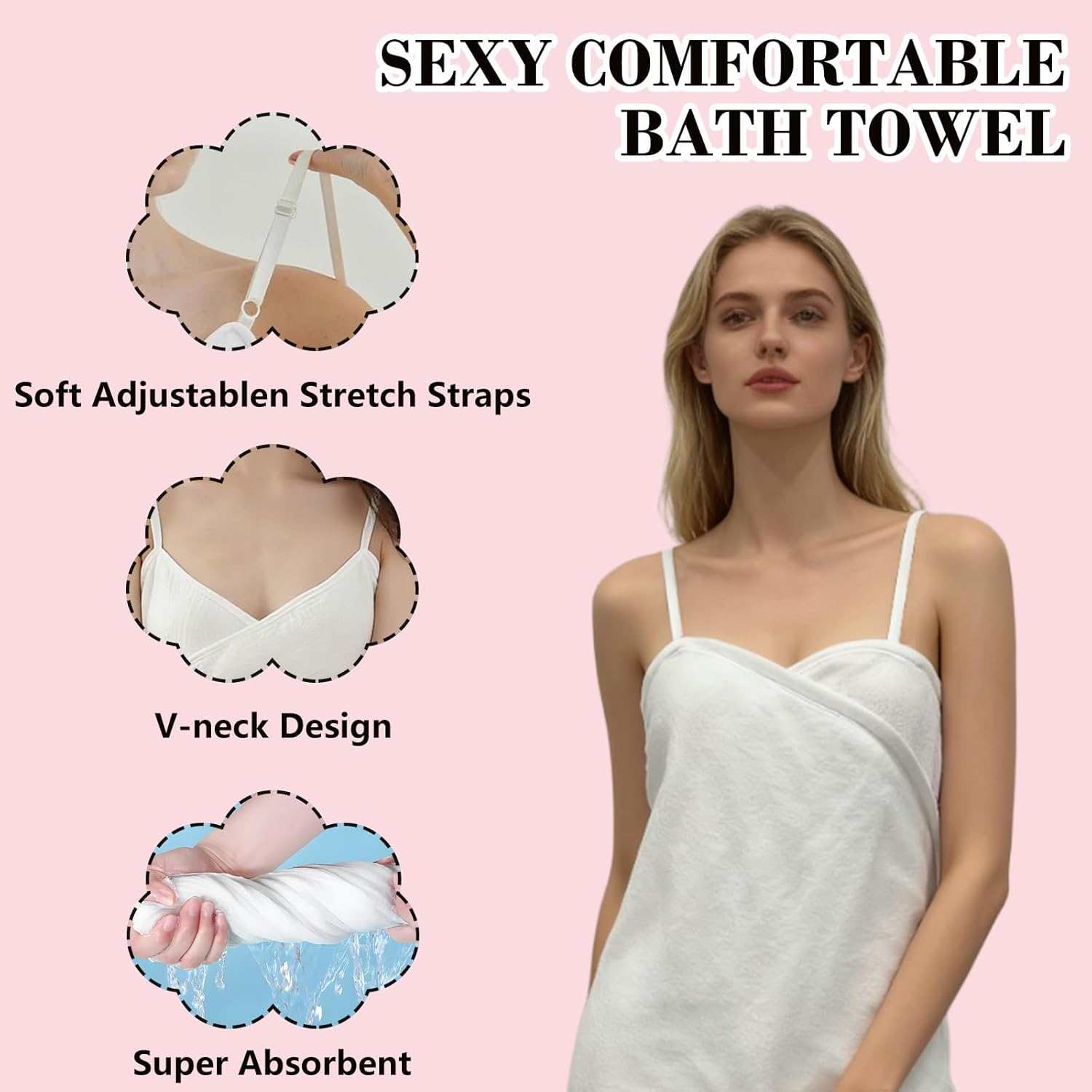 Women's Towel Wrap Robe with Adjustable Straps, Ultra Absorbent & Quick-Dry Bathrobe for Home and After Shower, M–L - Image 5