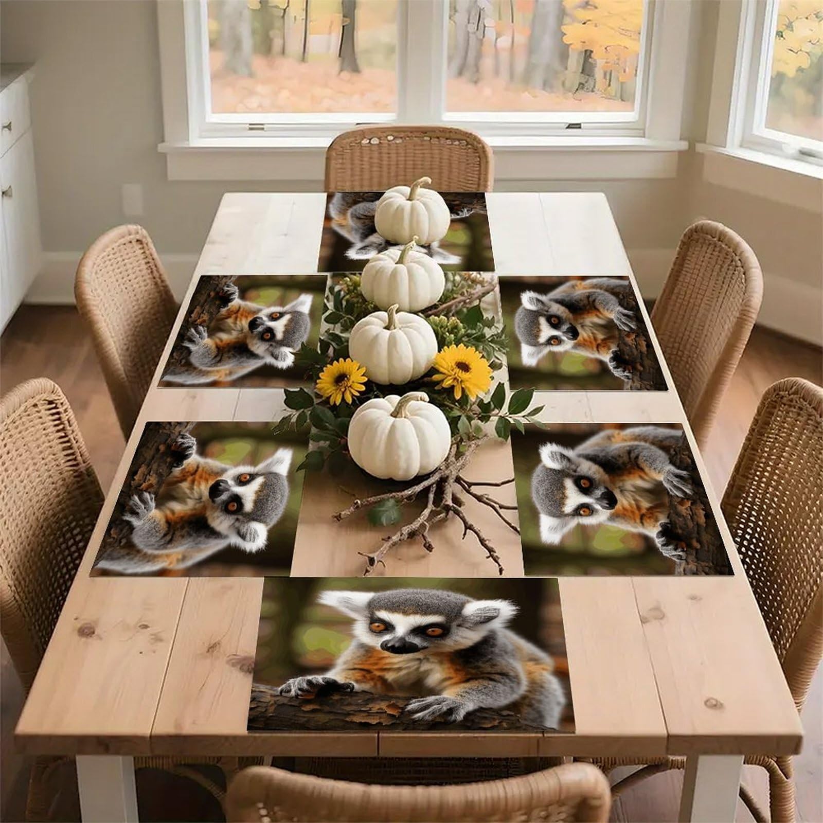 Monkey Lemur Cute Placemats Wipeable Heat Resistant Table Mats Washable Flax Place Mats Elegant Cloth Non-Slip Placemat for Kitchen Dinning Party Table Decor 12 * 18 in