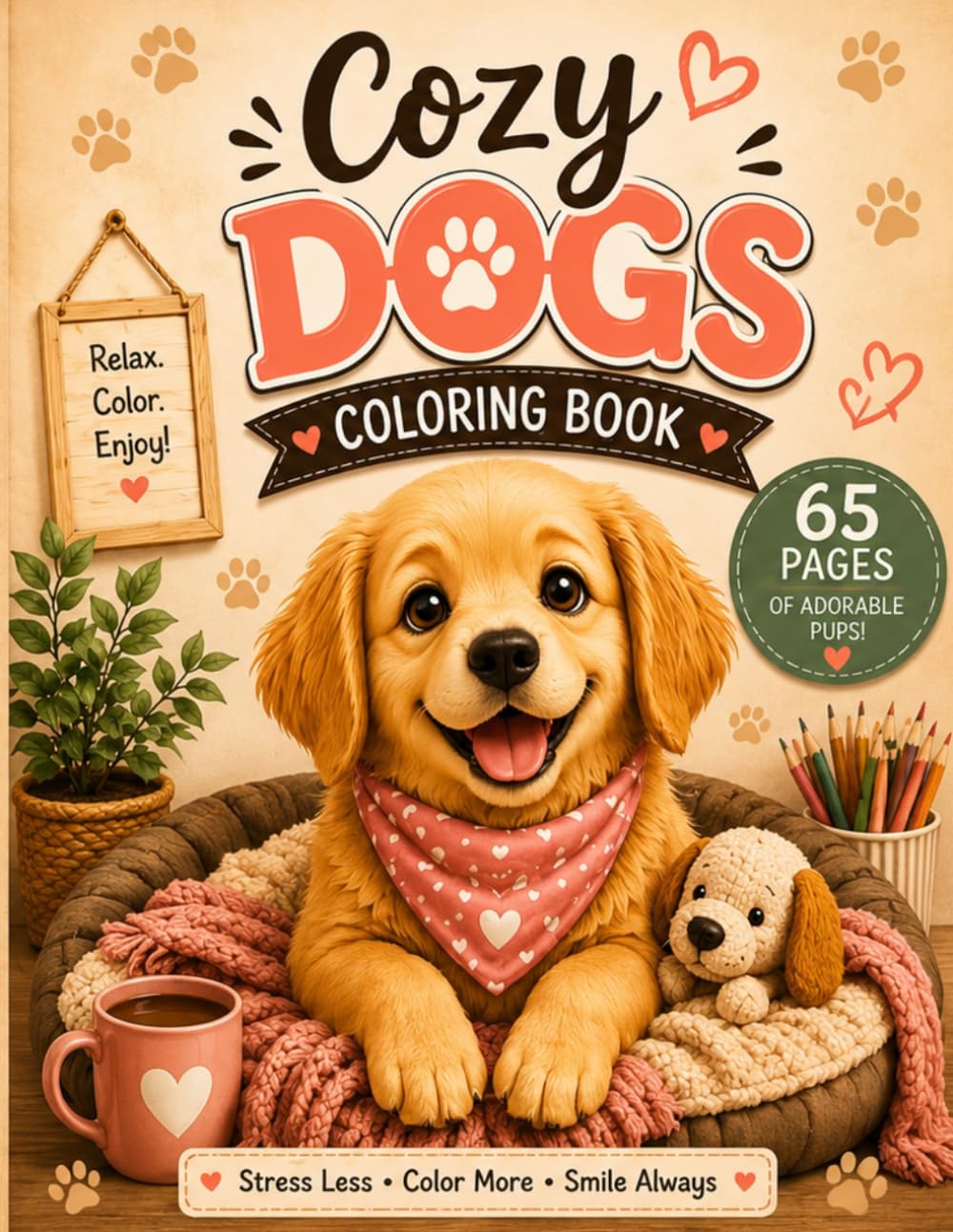 Cozy Dogs Coloring Book: Cute and Relaxing Dog Coloring Pages for Kids
