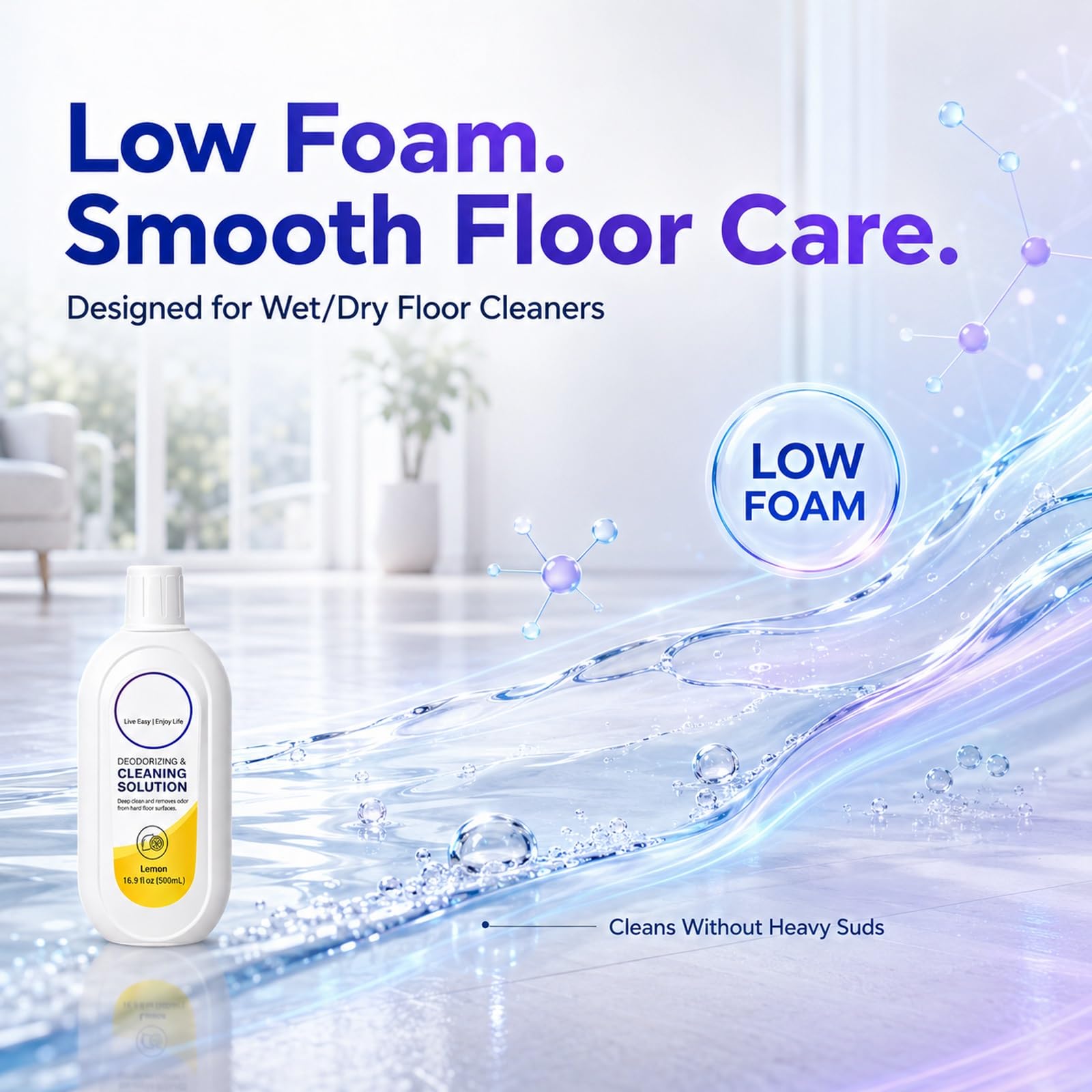 Detergente per Pavimenti Compatibile con Tineco FLOOR ONE, 2 L | 2 Lavanda + 2 Limone, 4 x 500 ml; formula a bassa schiuma, asciugatura rapida e senza aloni su pavimenti duri sigillati