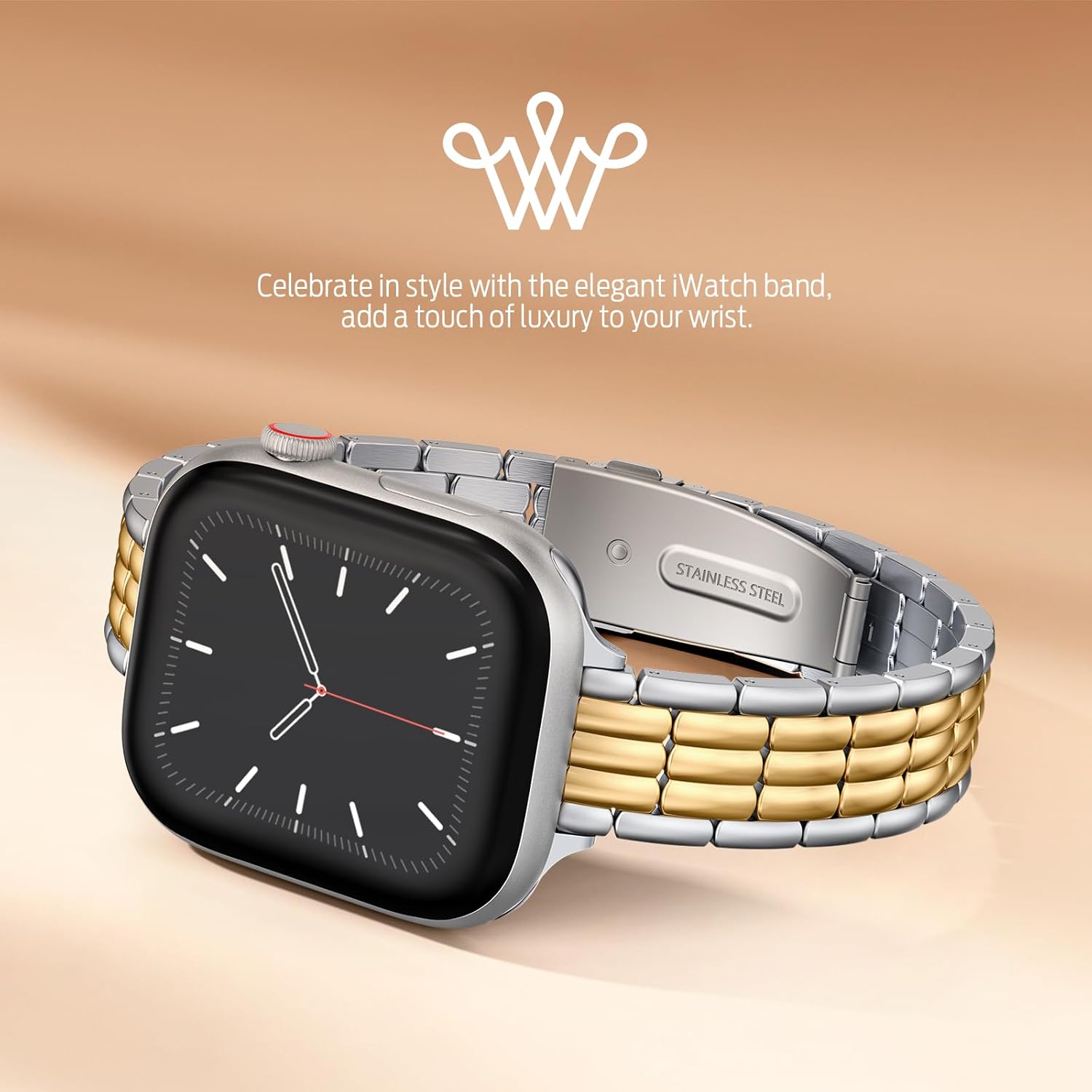 Wearlizer Slim Metal Band Compatible with Apple Watch Bands for Women 40/38/41/42/44/45/46/49mm, Dressy Stainless Steel Strap Gold Silver Bracelet for iWatch Series 11 10 9 8 7 6 5 4 SE/Ultra 3 2 1 - Image 2