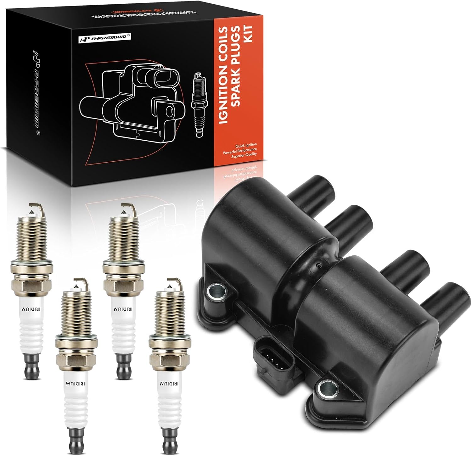 A-Premium 1x Ignition Coil Pack and 4x Iridium Spark Plugs Compatible with Chevrolet Optra 2004-2007 2.0L & Daewoo Lanos 1999-2002 1.6L, Leganza 1999-2002 2.2L, Replace# 10450424, 10490192