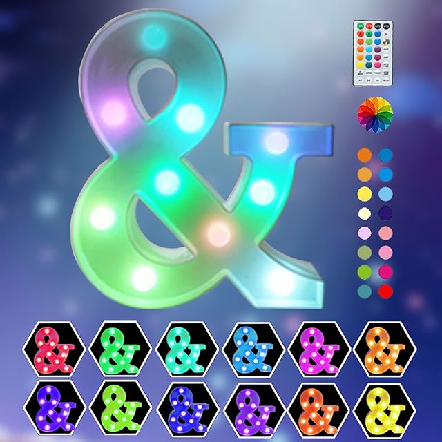 Light Up Colorful LED Marquee Letter Lights, 18 Colors Changing Alphabet Letters Sign with Remote Timer for Night Light Wedding Birthday Party Lamp Christmas Home Bar Decor- Colorful &